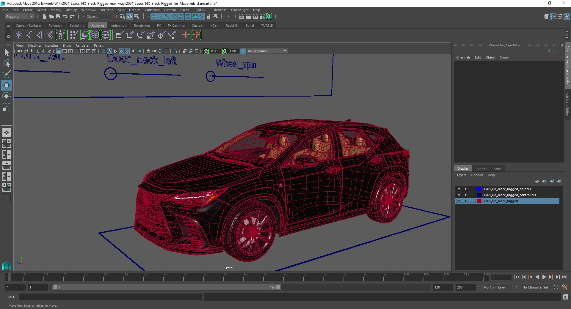 3D model 2024 Lexus NX Black Rigged for Maya