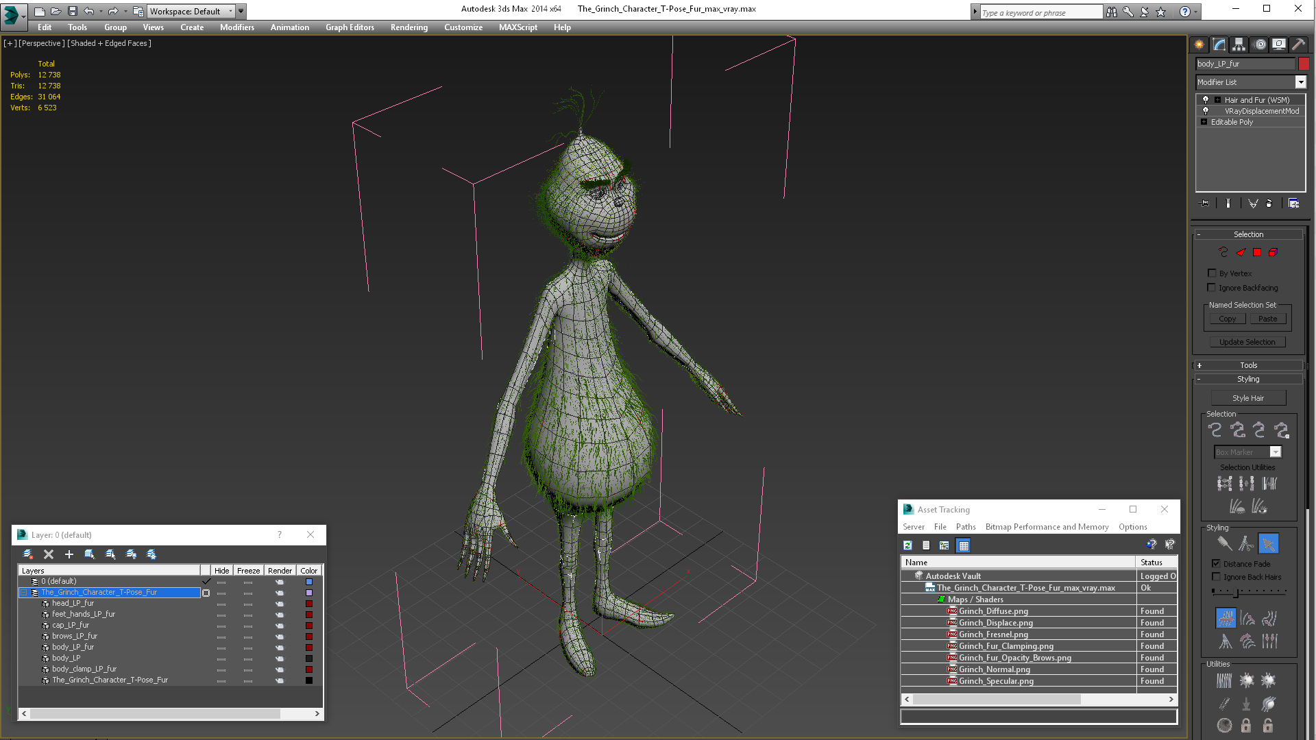 3D The Grinch Character T-Pose Fur