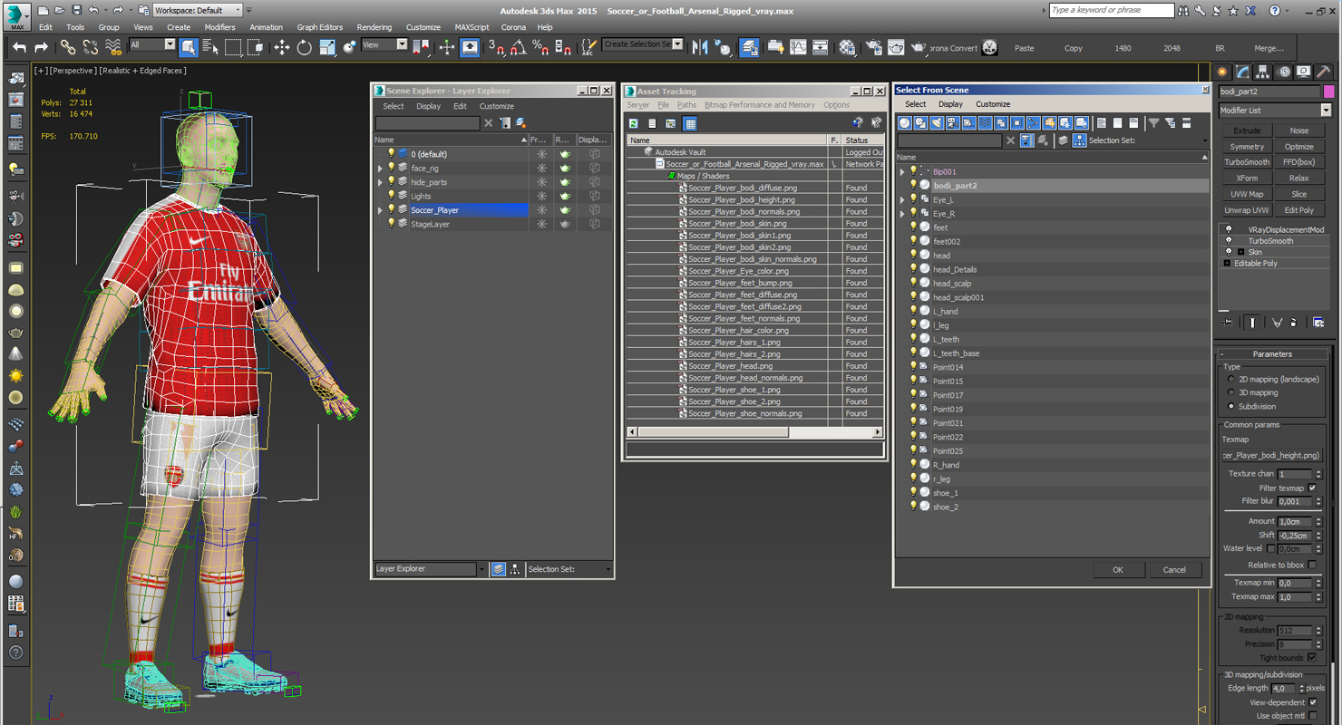 3D model Soccer or Football Player Arsenal Rigged