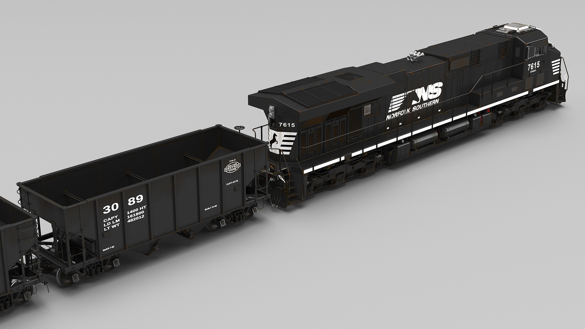 3D Norfolk Southern ES44AC Locomotive with Coal Hopper Cars