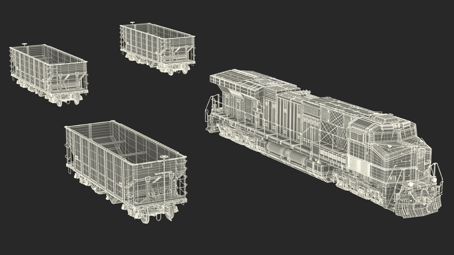 3D Norfolk Southern ES44AC Locomotive with Coal Hopper Cars
