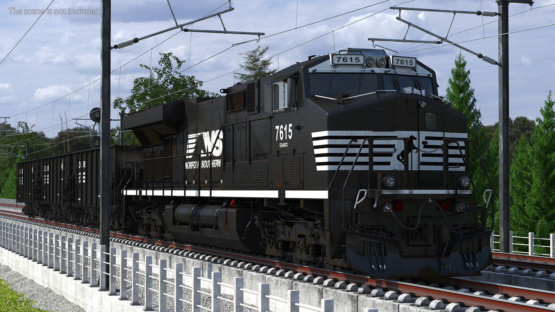 3D Norfolk Southern ES44AC Locomotive with Coal Hopper Cars