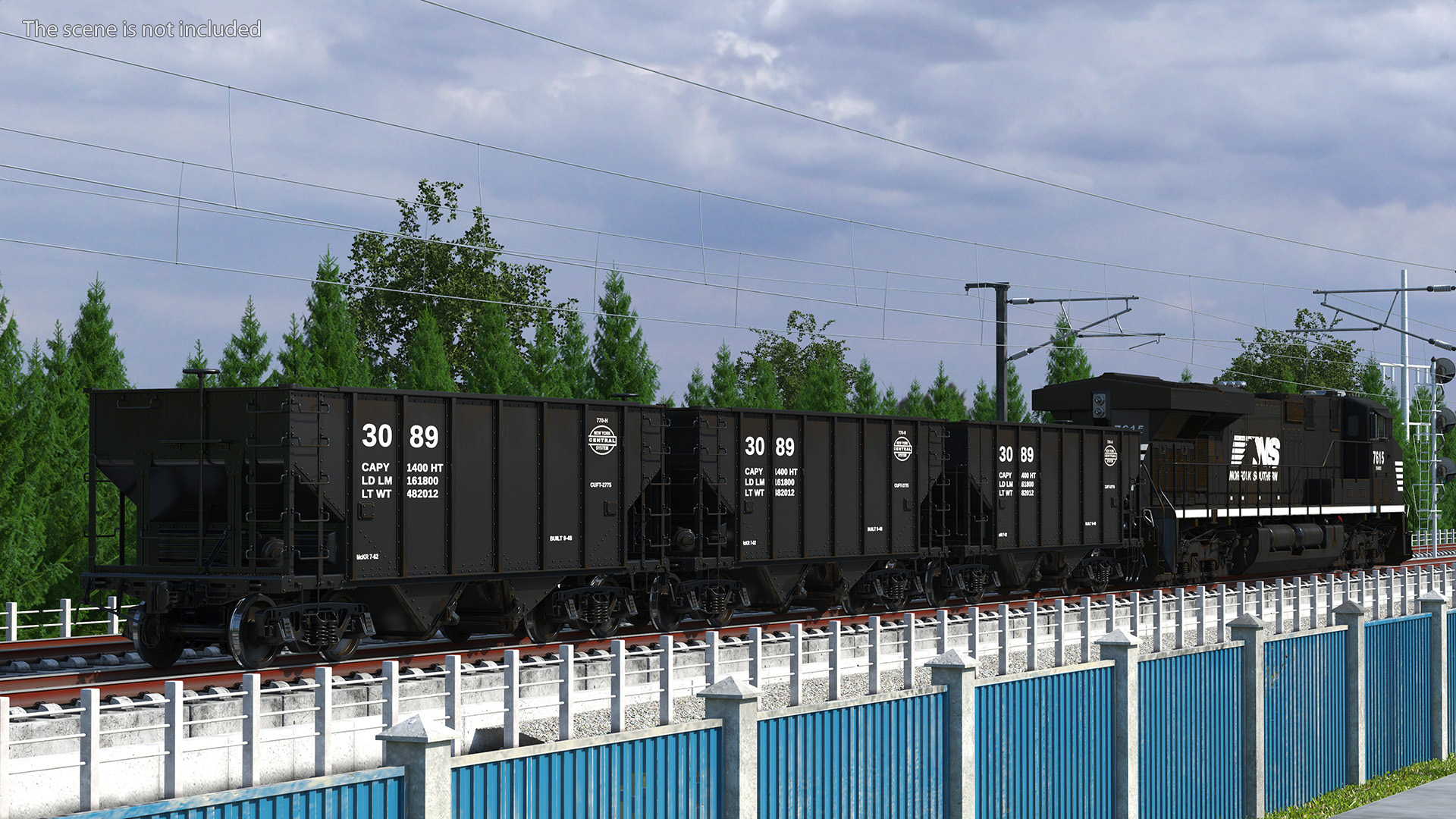 3D Norfolk Southern ES44AC Locomotive with Coal Hopper Cars