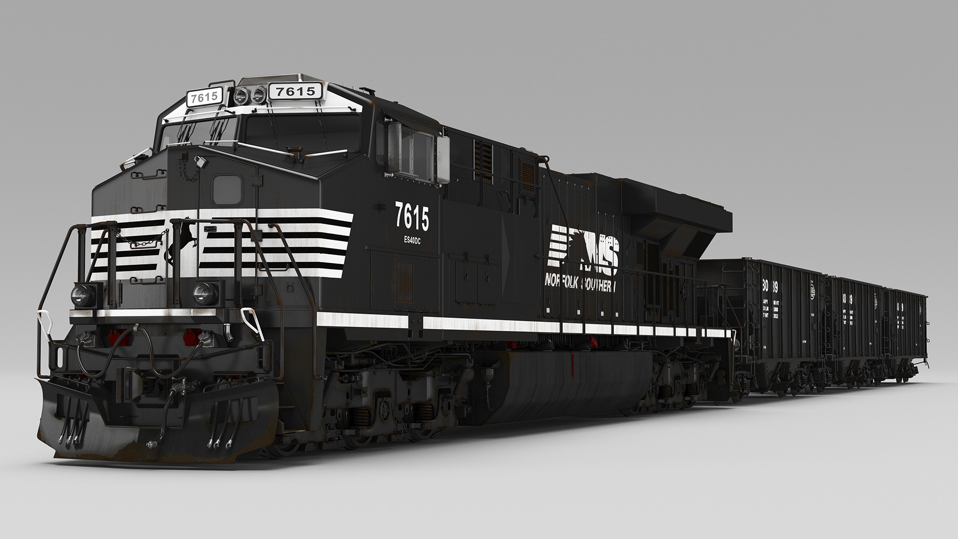 3D Norfolk Southern ES44AC Locomotive with Coal Hopper Cars