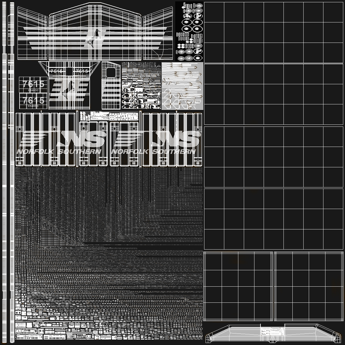 3D Norfolk Southern ES44AC Locomotive with Coal Hopper Cars