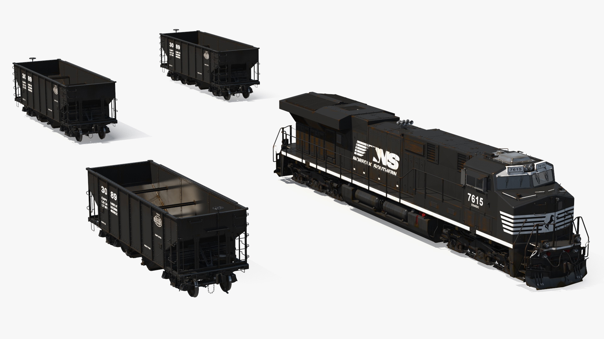 3D Norfolk Southern ES44AC Locomotive with Coal Hopper Cars