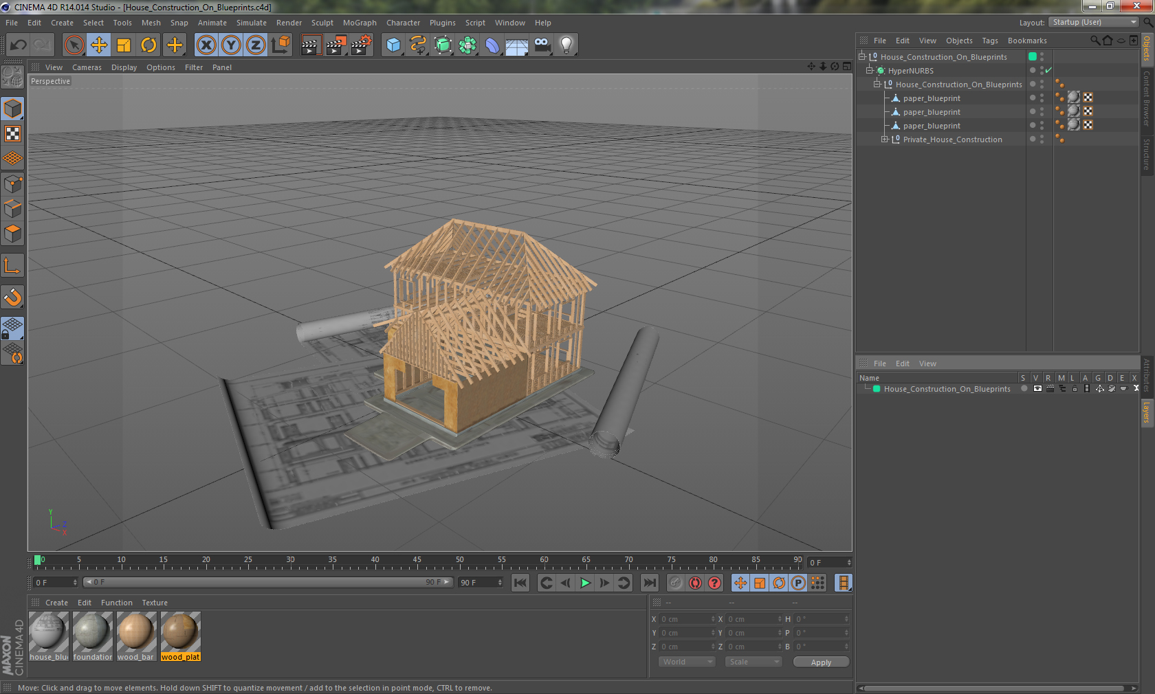 House Construction On Blueprints 3D