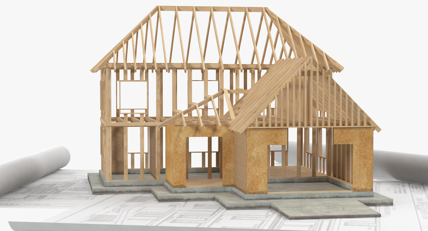 House Construction On Blueprints 3D