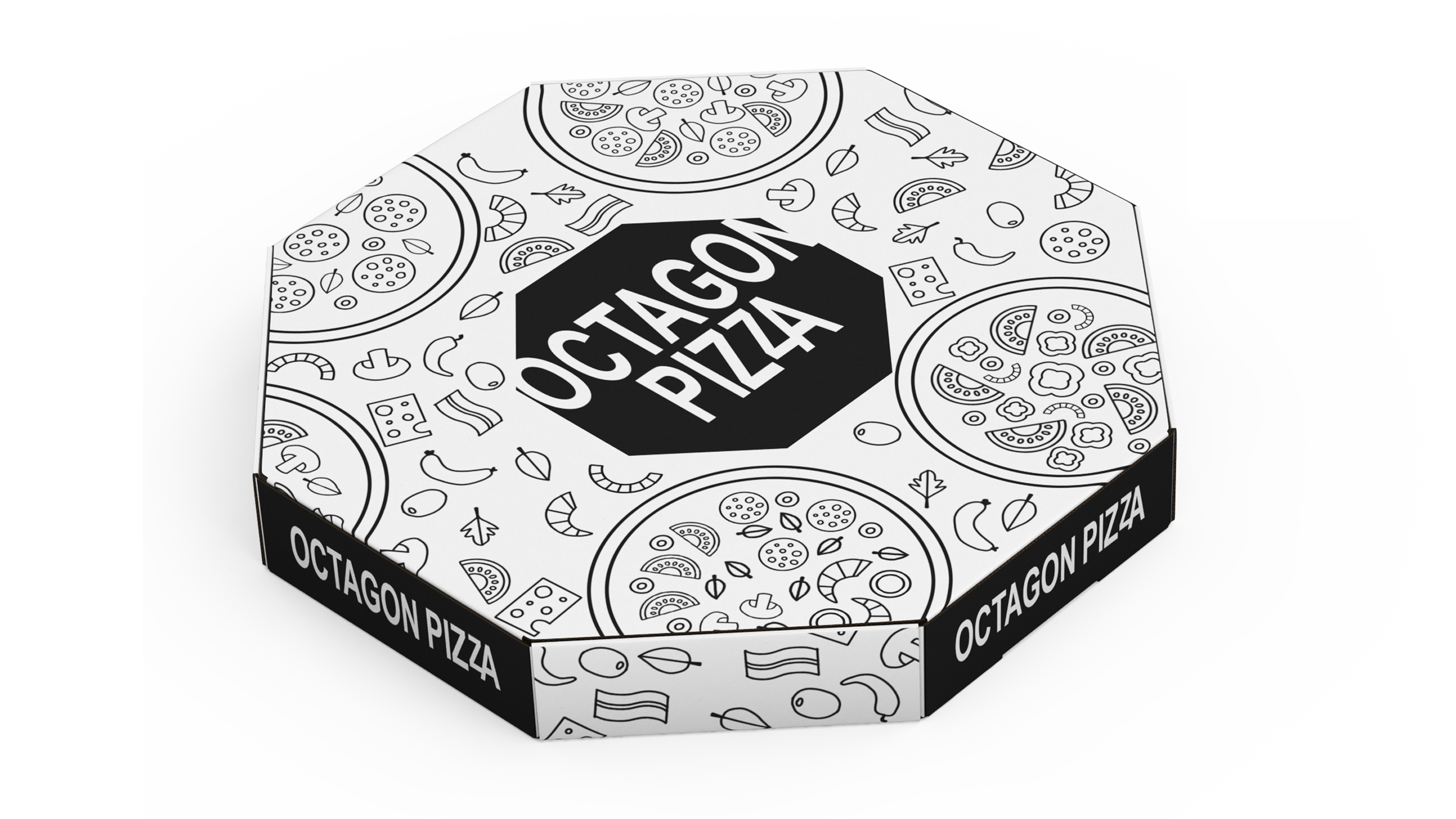 Octagonal Pizza Box White Rigged 3D