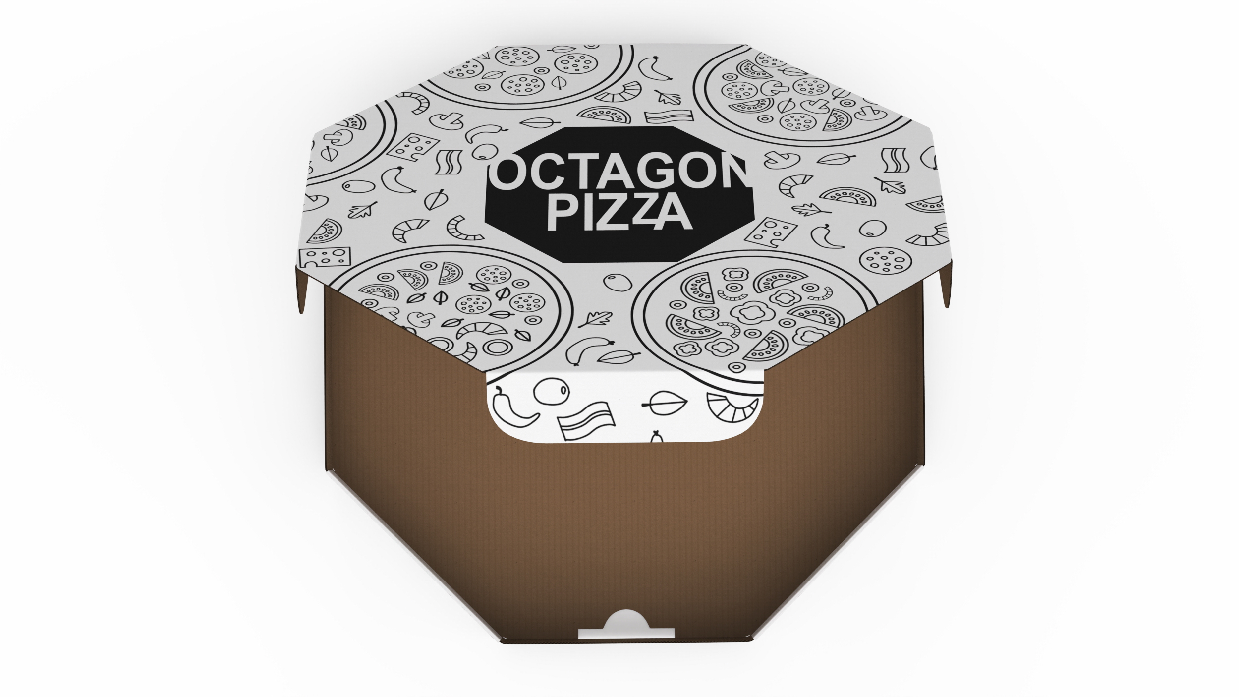 Octagonal Pizza Box White Rigged 3D