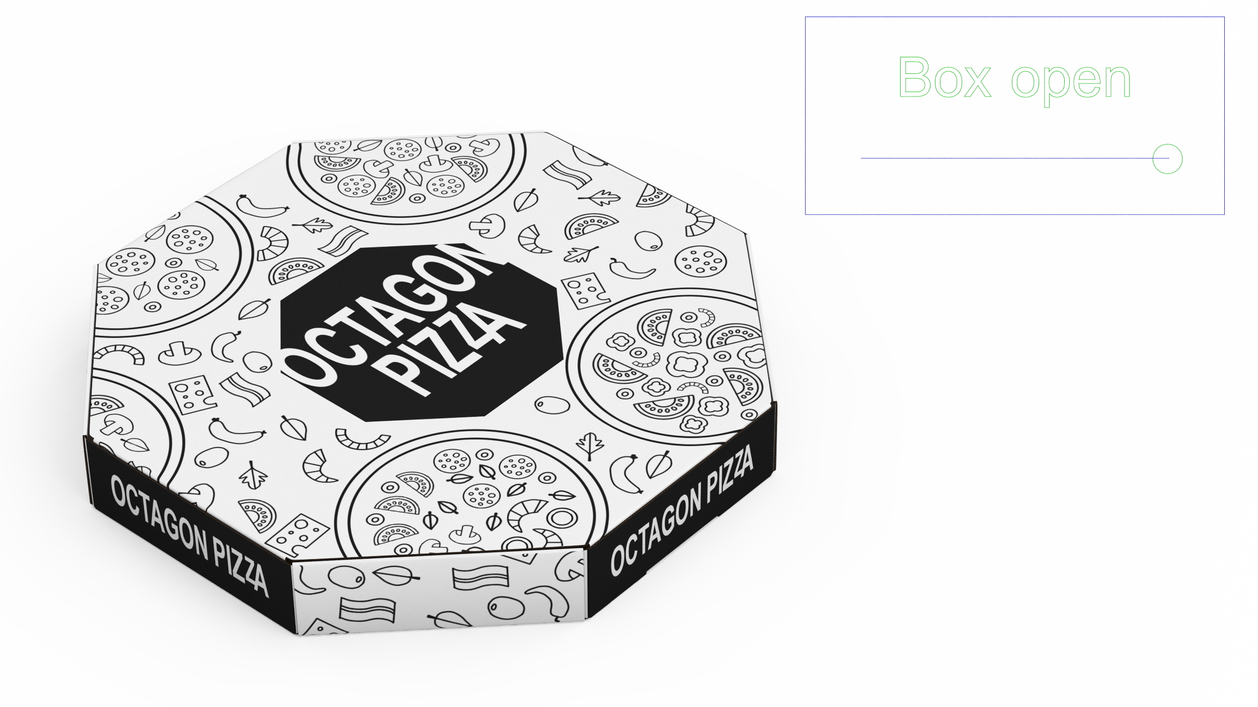 Octagonal Pizza Box White Rigged 3D