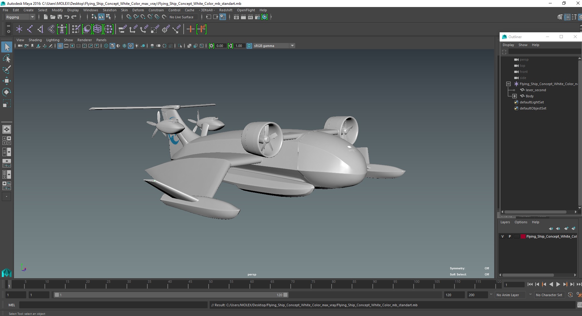 3D Flying Ship Concept White Color