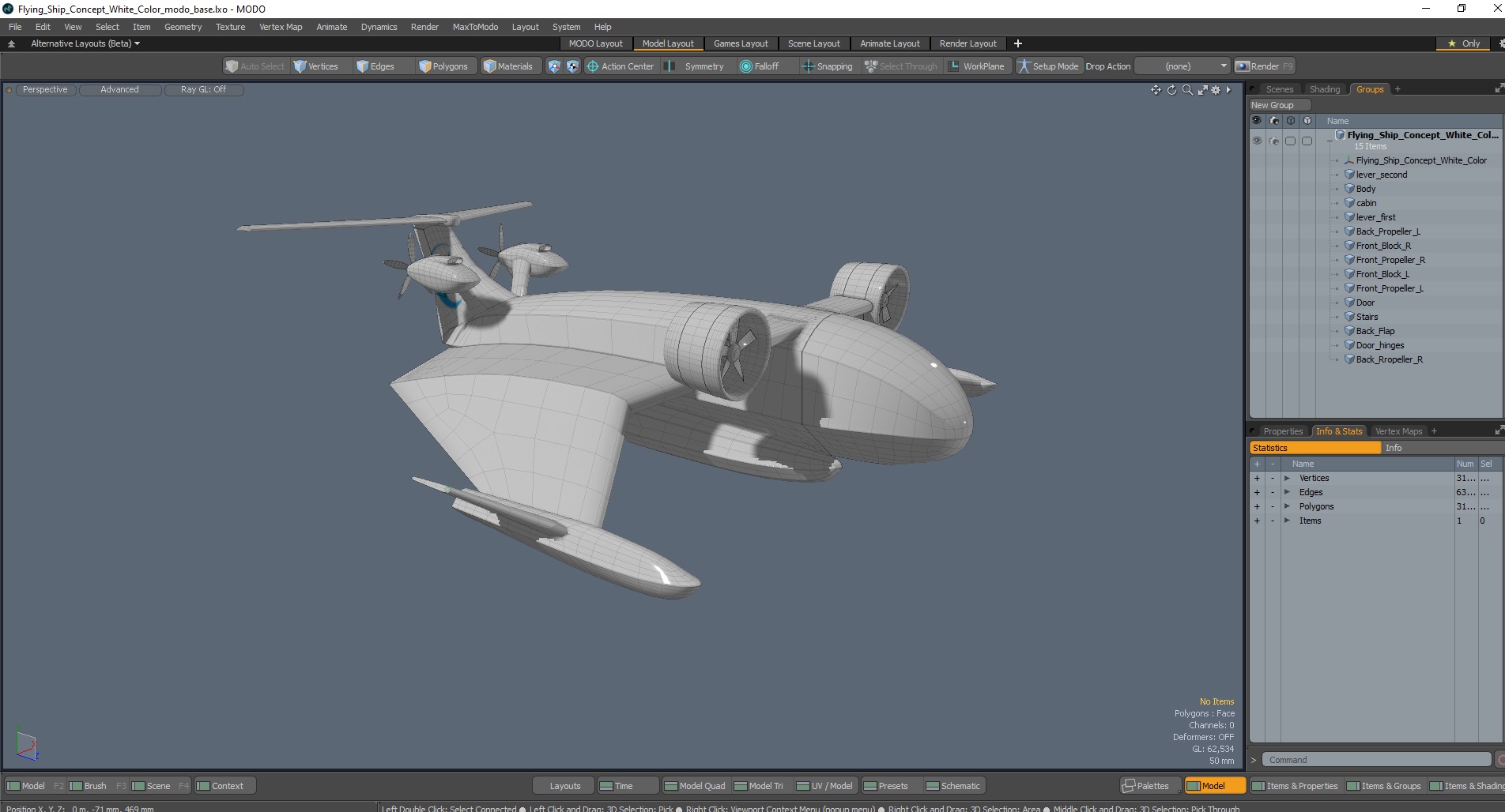 3D Flying Ship Concept White Color