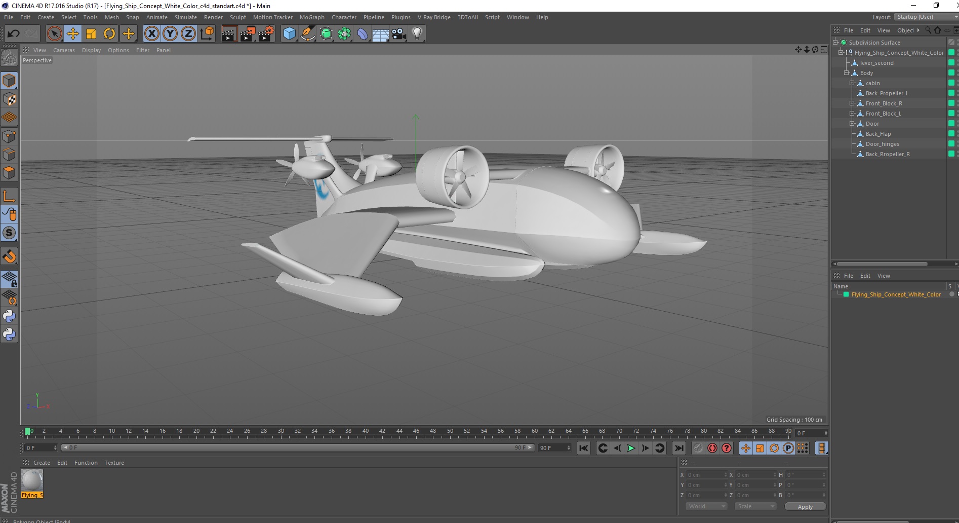 3D Flying Ship Concept White Color