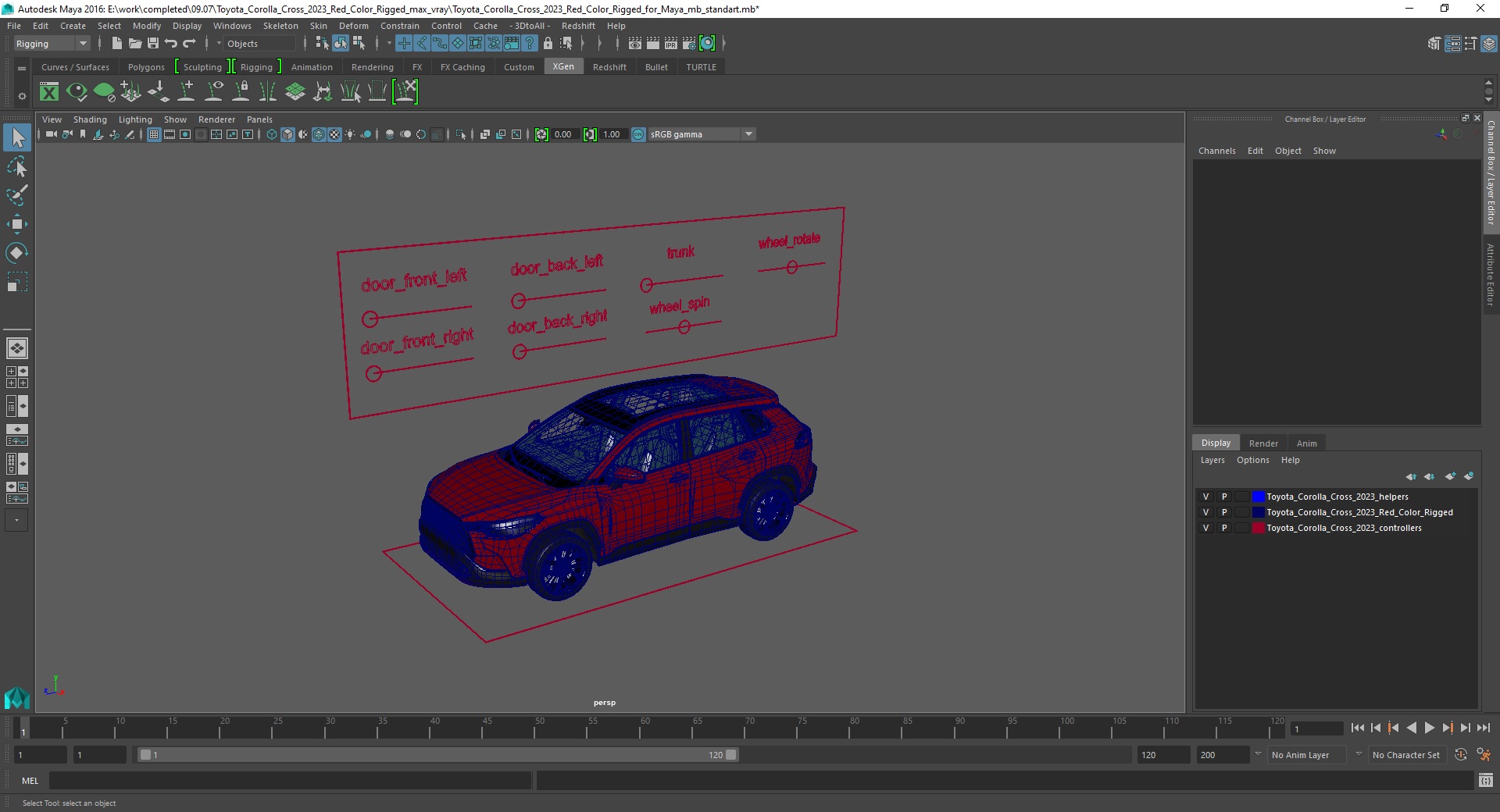 3D Toyota Corolla Cross 2023 Red Color Rigged for Maya