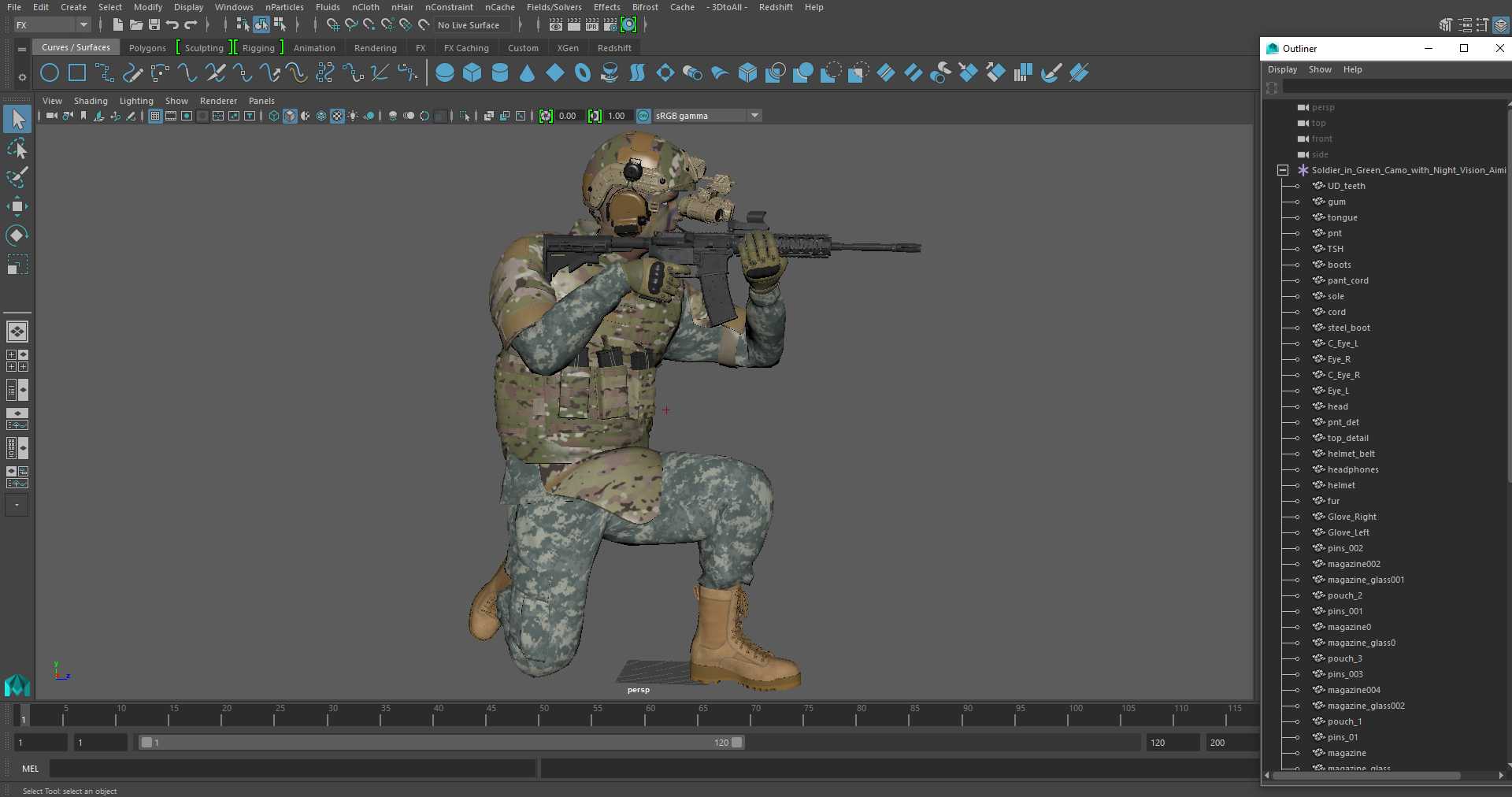 3D Soldier in Green Camo with Night Vision Aiming