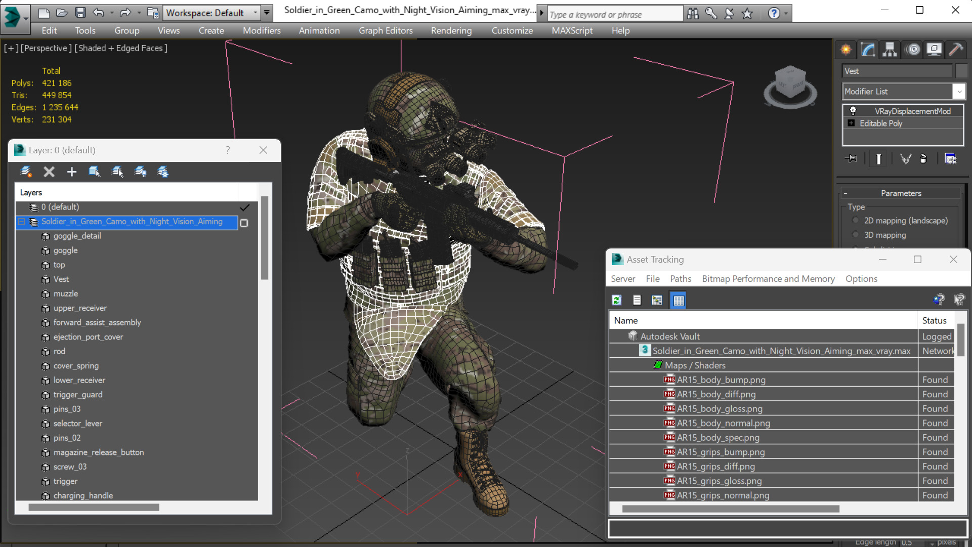 3D Soldier in Green Camo with Night Vision Aiming