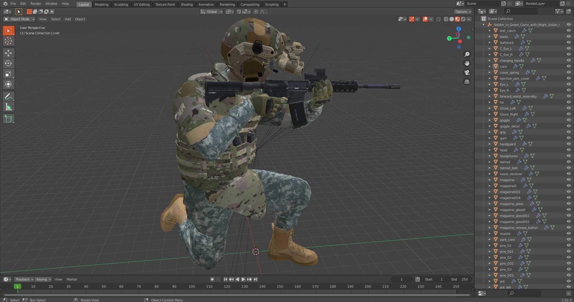3D Soldier in Green Camo with Night Vision Aiming