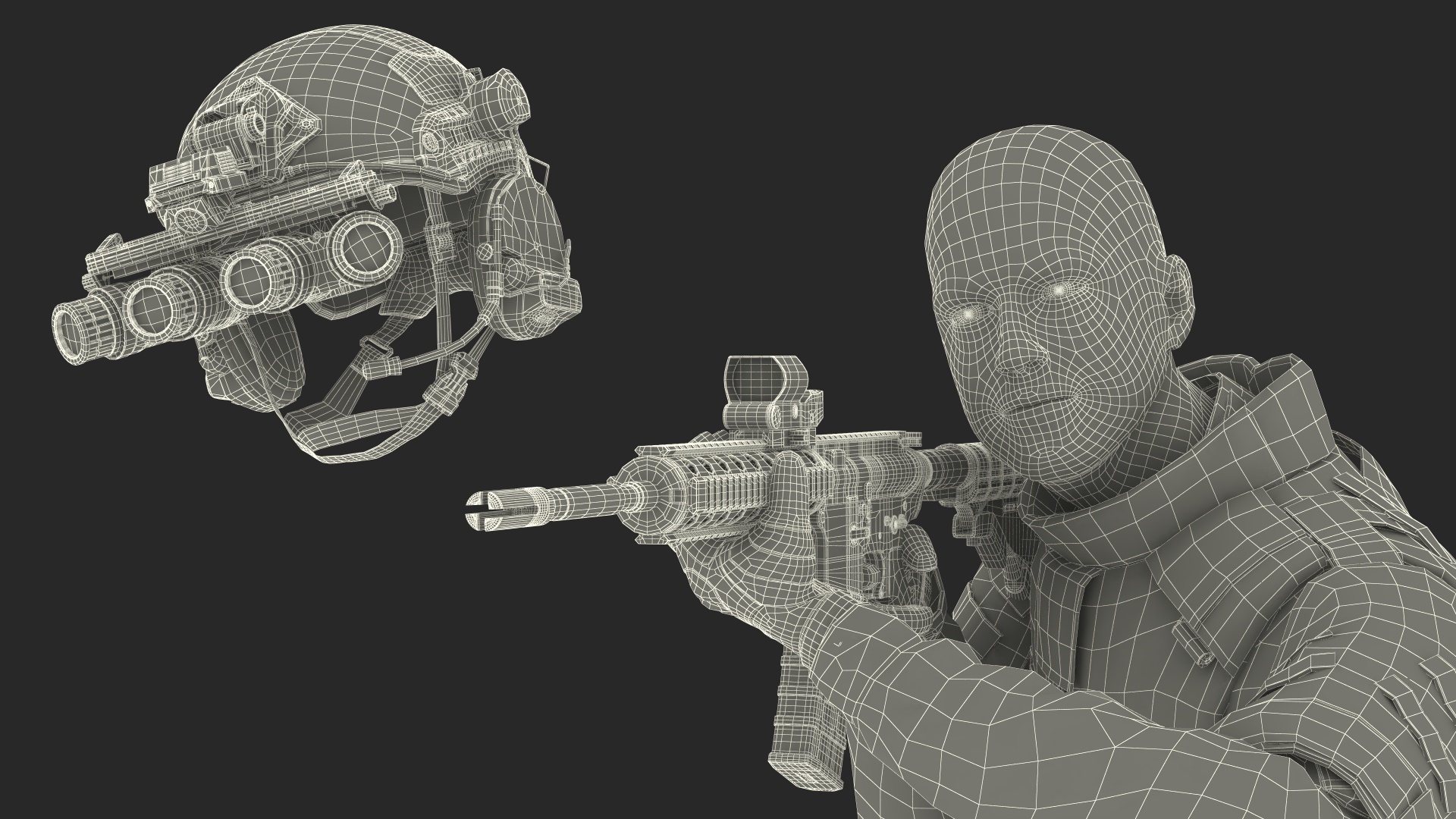 3D Soldier in Green Camo with Night Vision Aiming