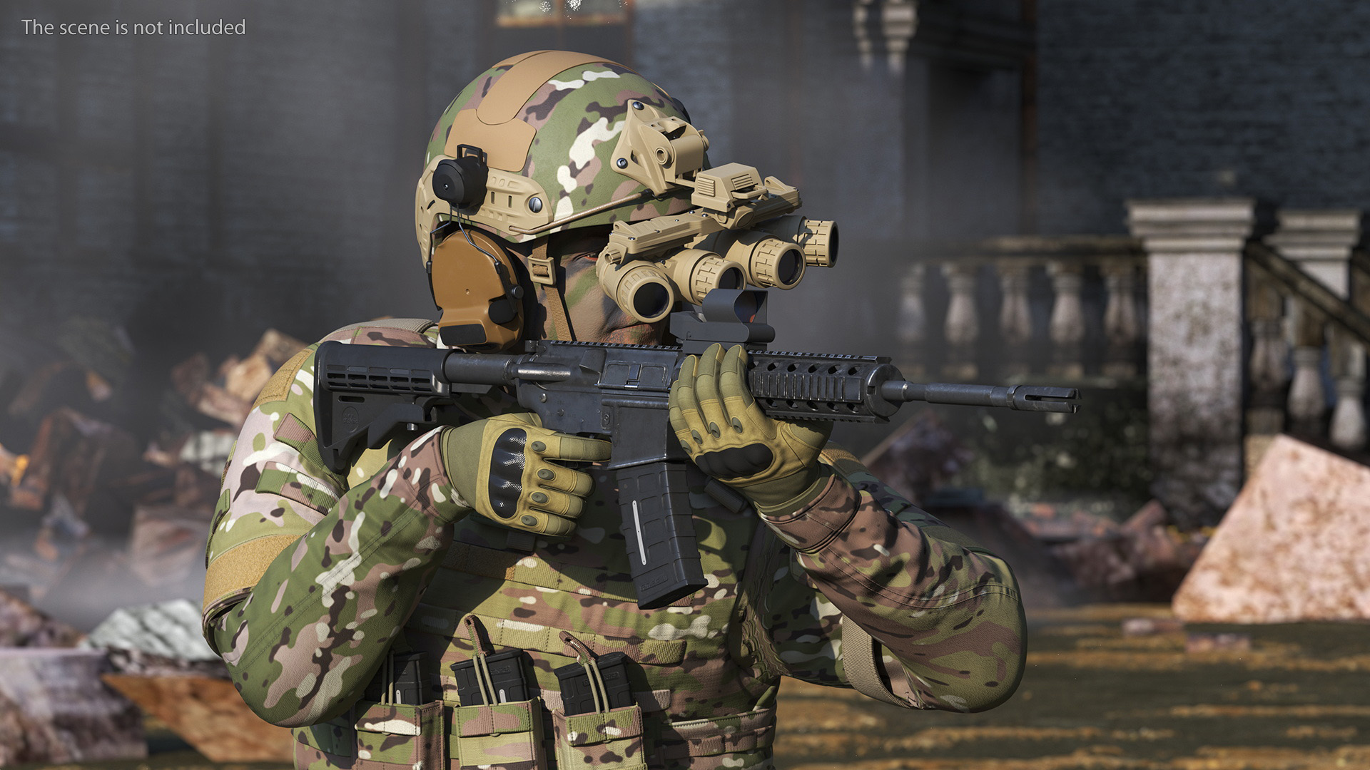 3D Soldier in Green Camo with Night Vision Aiming