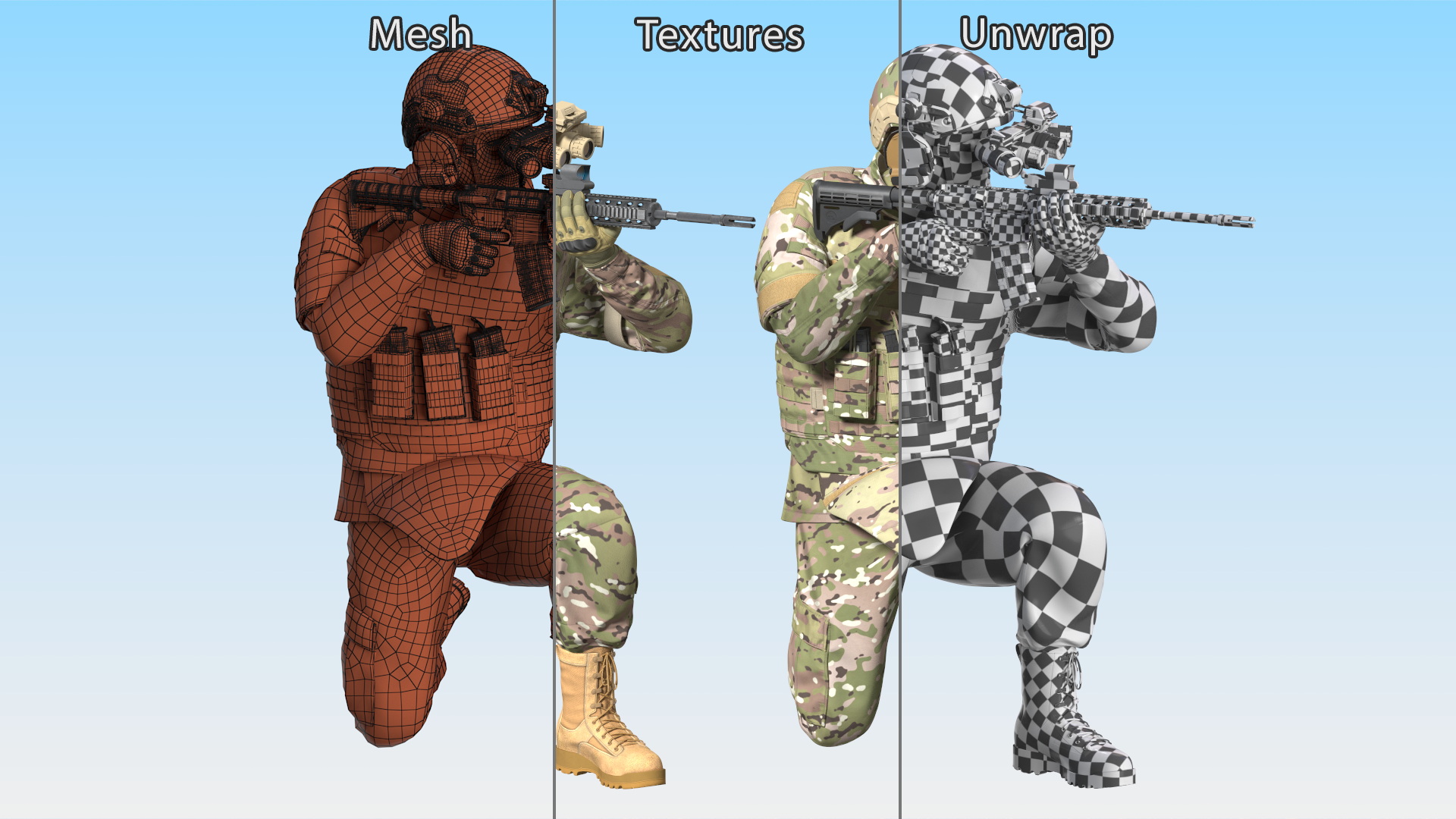 3D Soldier in Green Camo with Night Vision Aiming