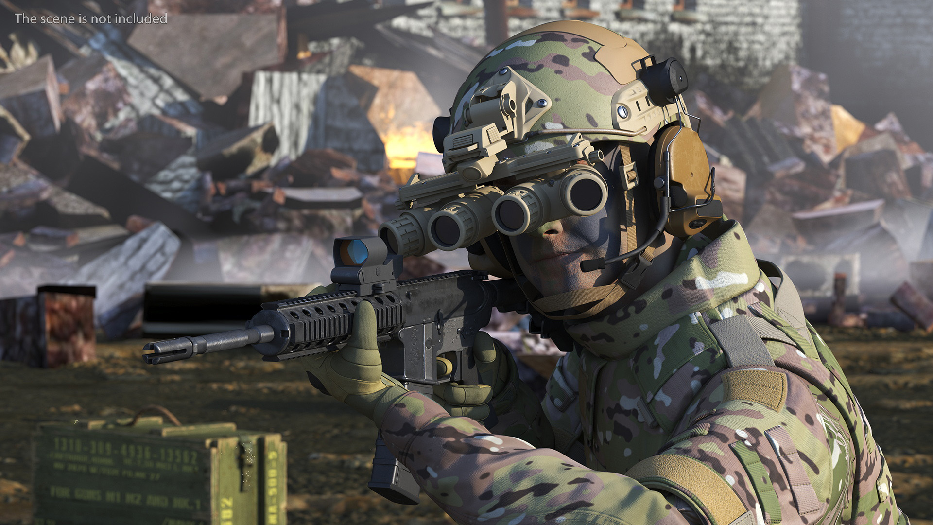 3D Soldier in Green Camo with Night Vision Aiming