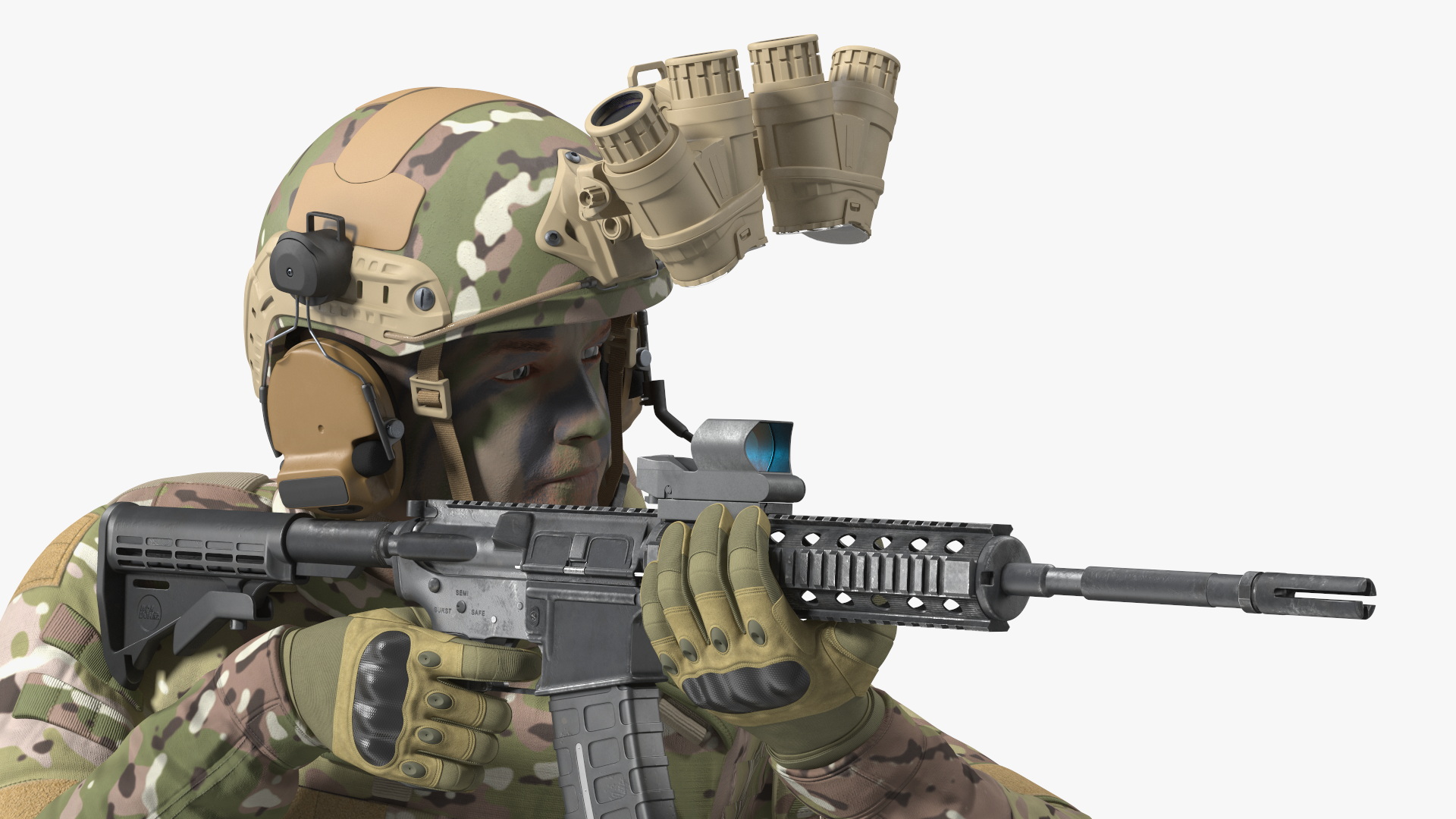 3D Soldier in Green Camo with Night Vision Aiming