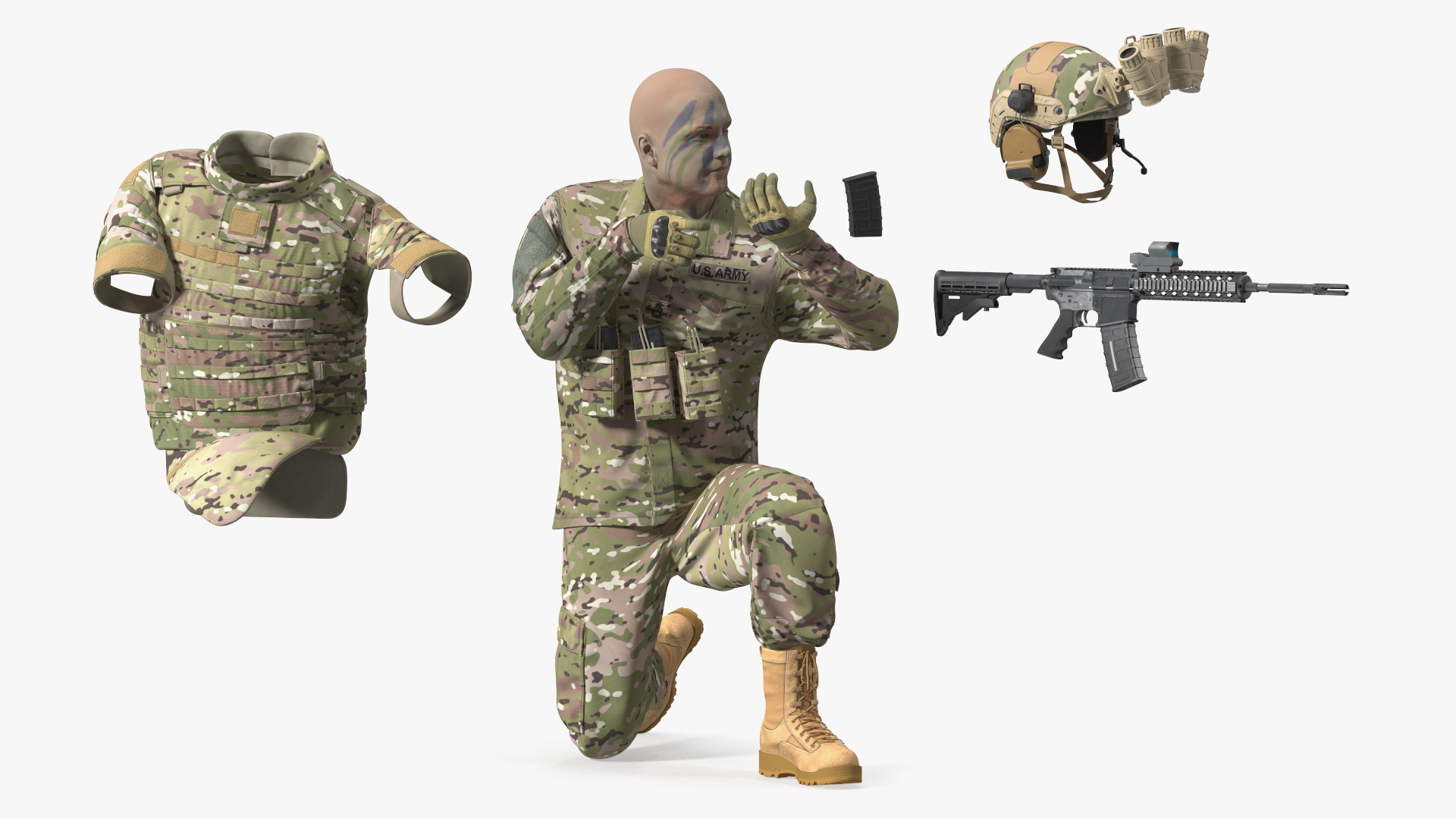 3D Soldier in Green Camo with Night Vision Aiming