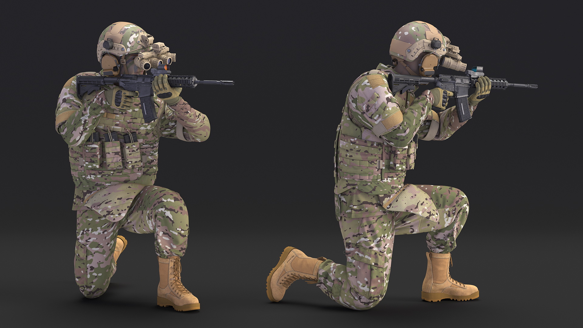 3D Soldier in Green Camo with Night Vision Aiming