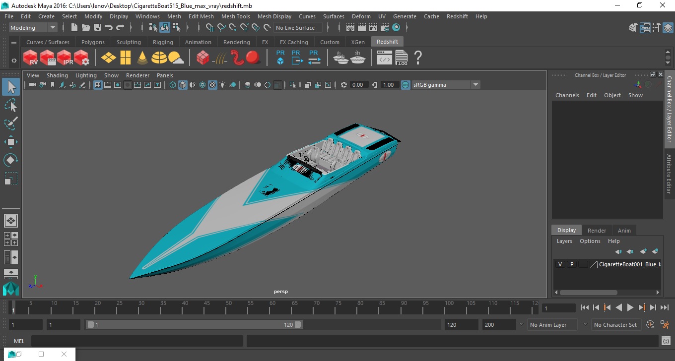 3D CigaretteBoat515 Blue