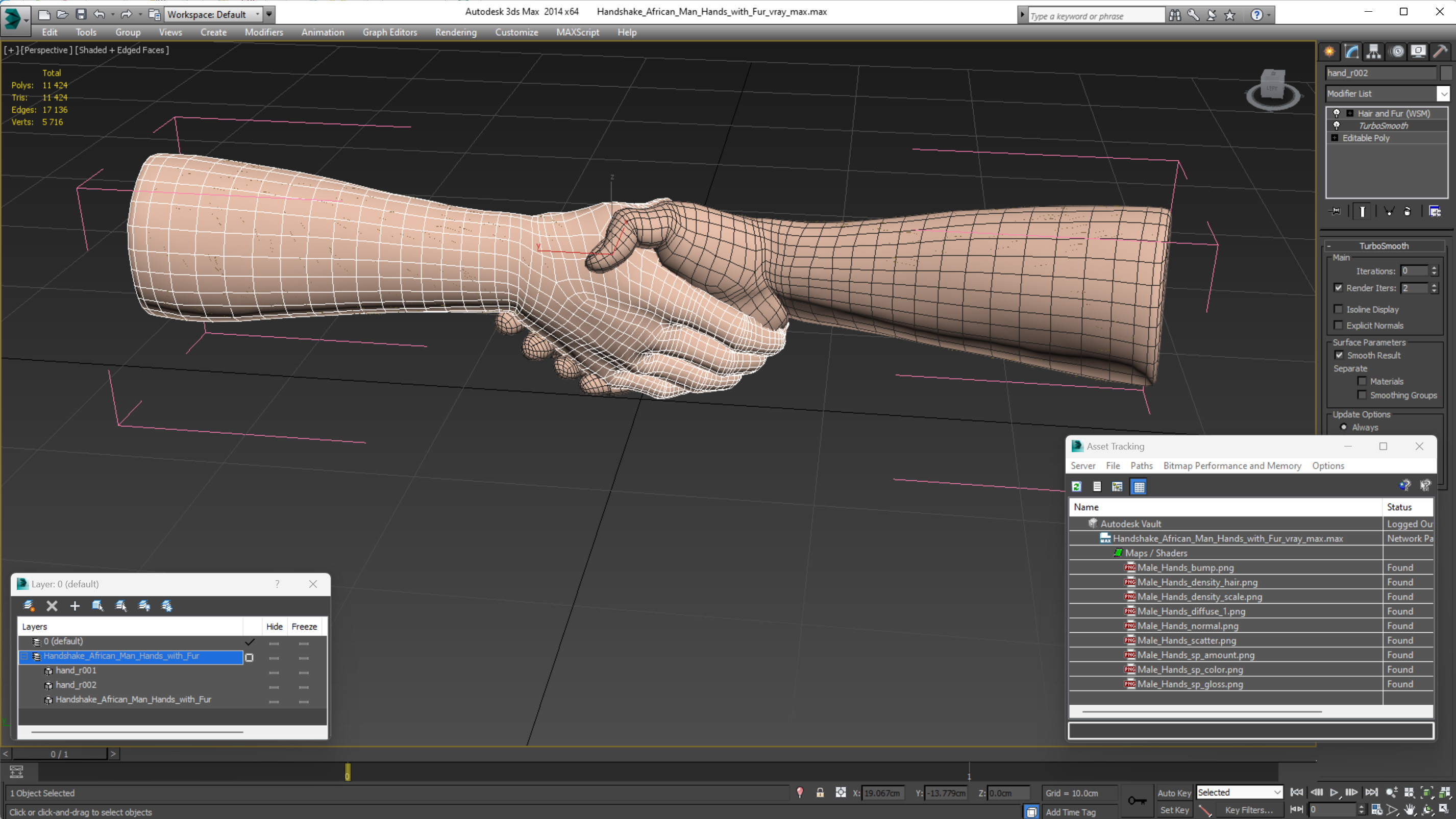 3D Handshake African Man Hands with Fur