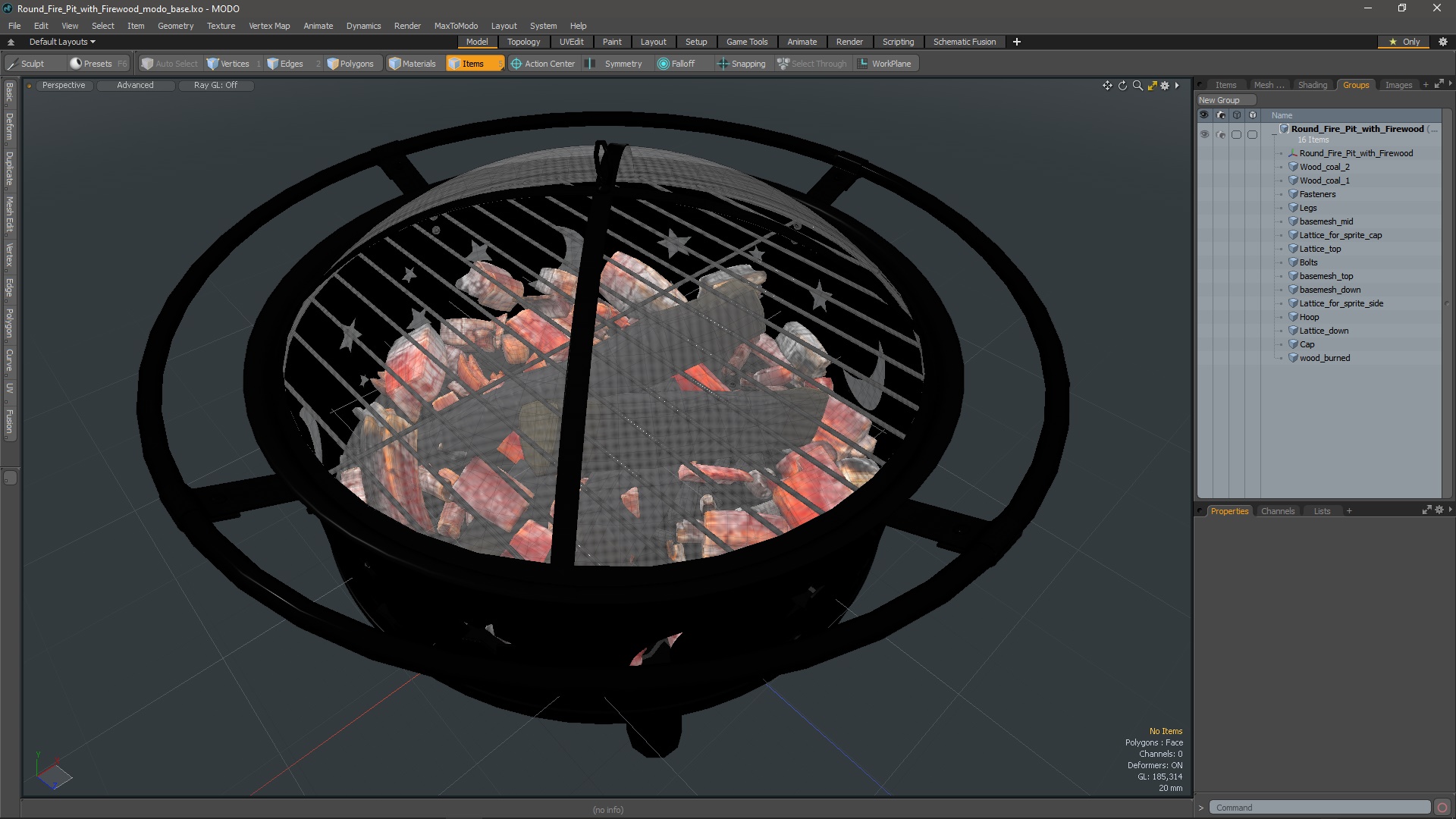 3D Round Fire Pit with Firewood model