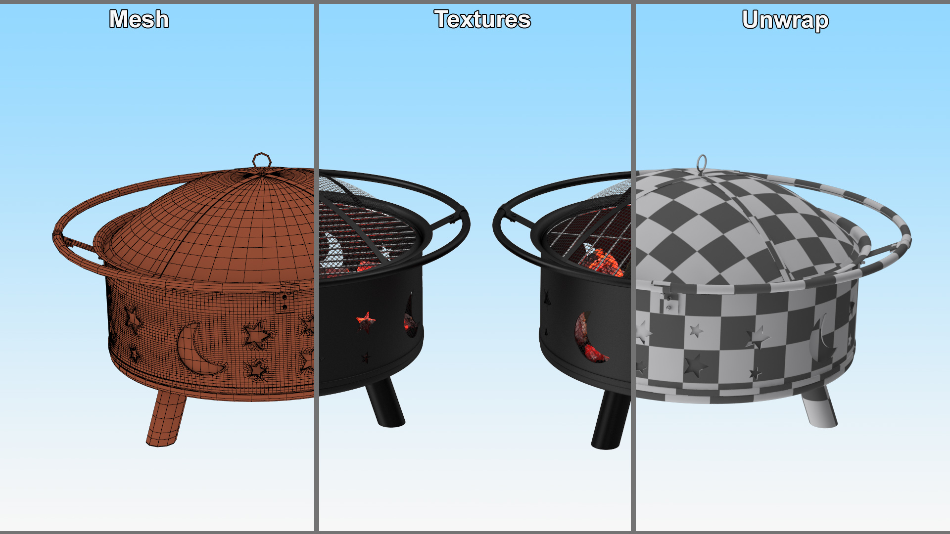 3D Round Fire Pit with Firewood model
