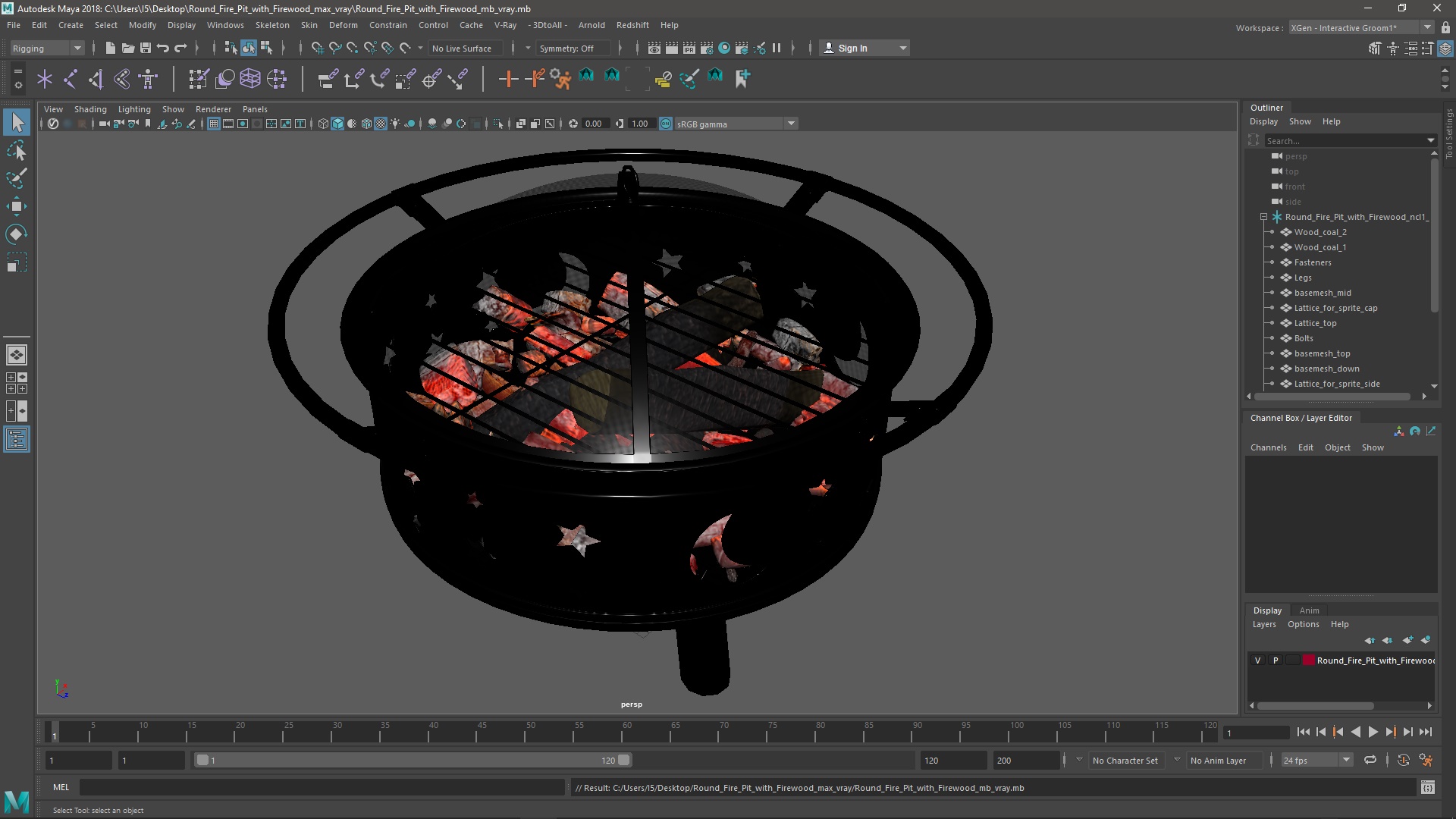 3D Round Fire Pit with Firewood model