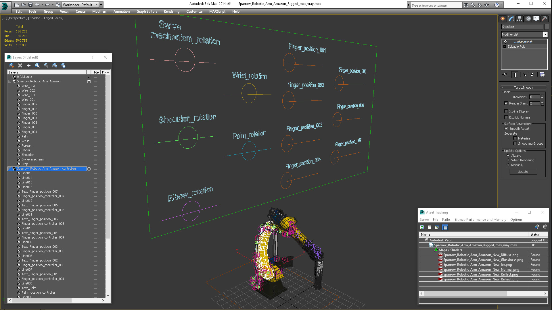 3D Sparrow Robotic Arm Amazon Rigged model