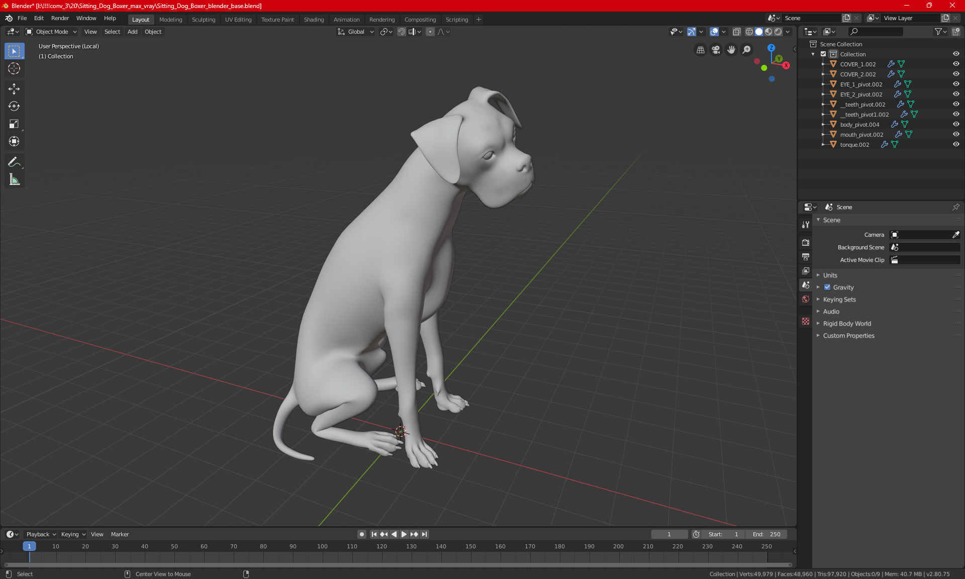 3D model Sitting Dog Boxer for 3D Print