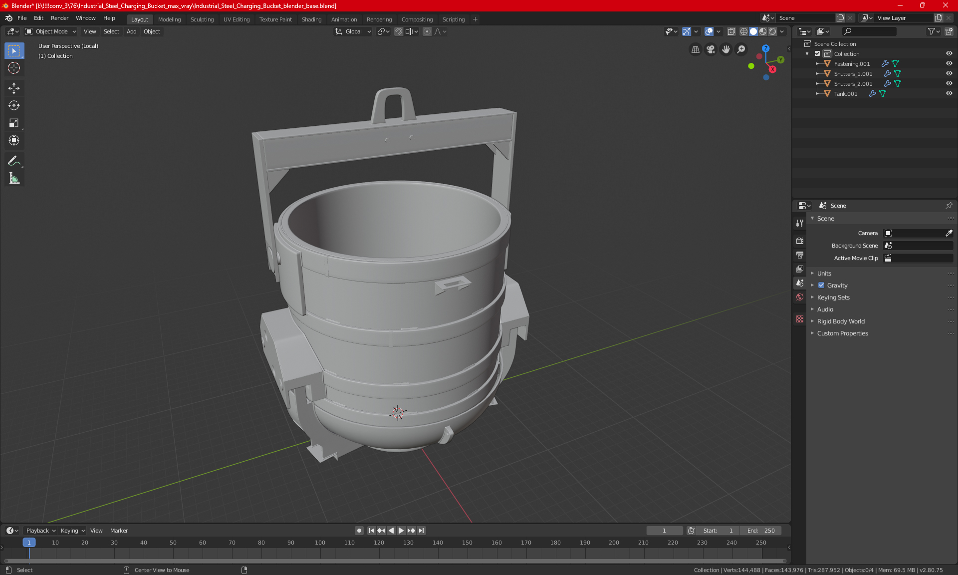 Industrial Steel Charging Bucket 3D
