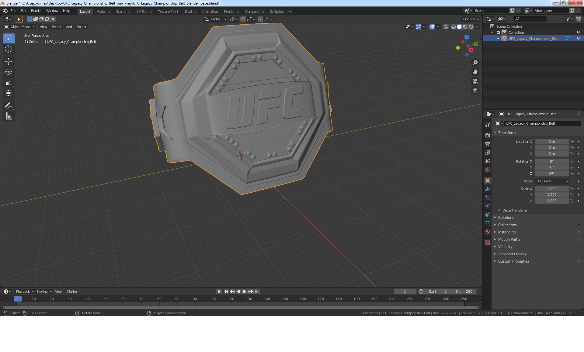 3D UFC Legacy Championship Belt model