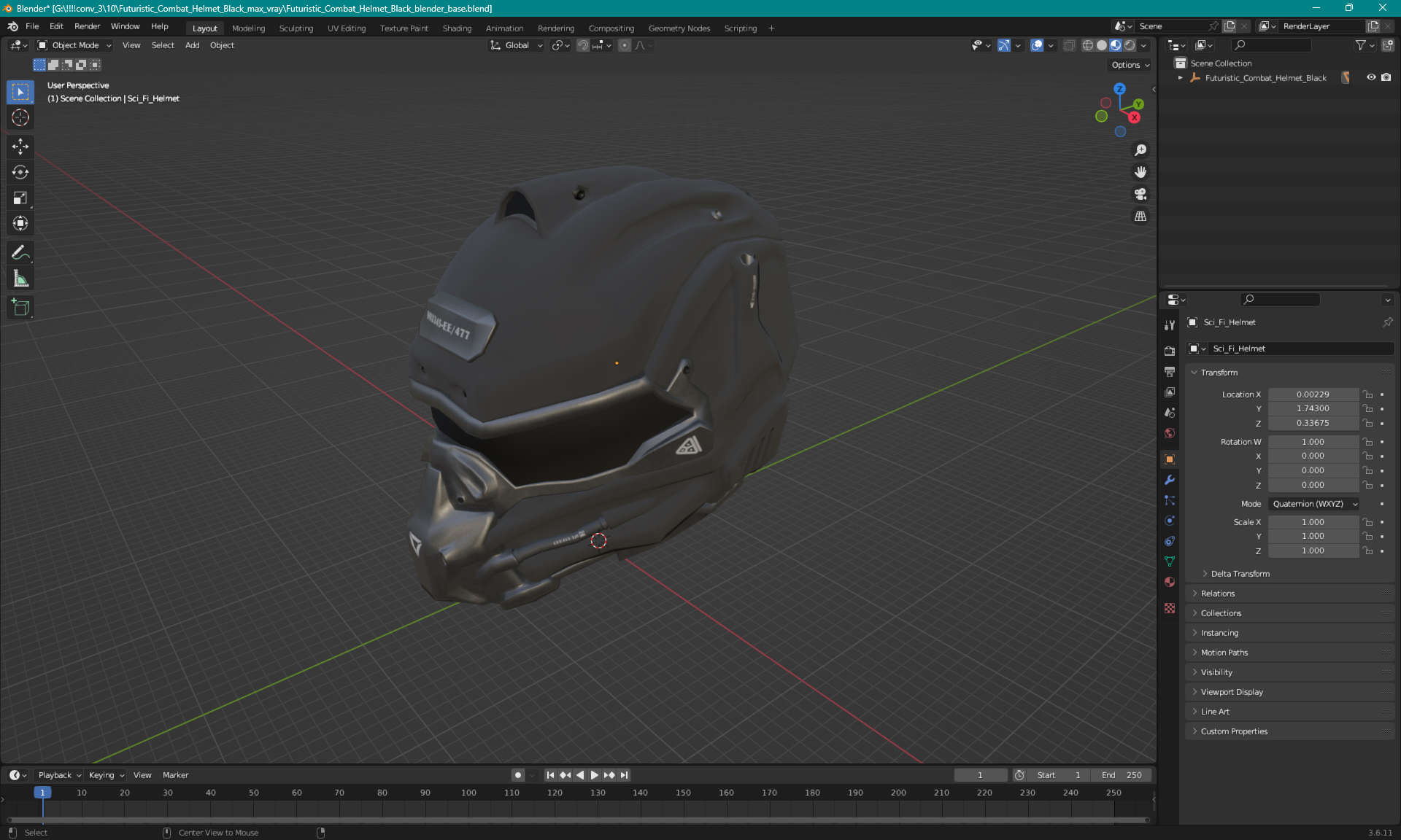 3D model Futuristic Combat Helmet Black