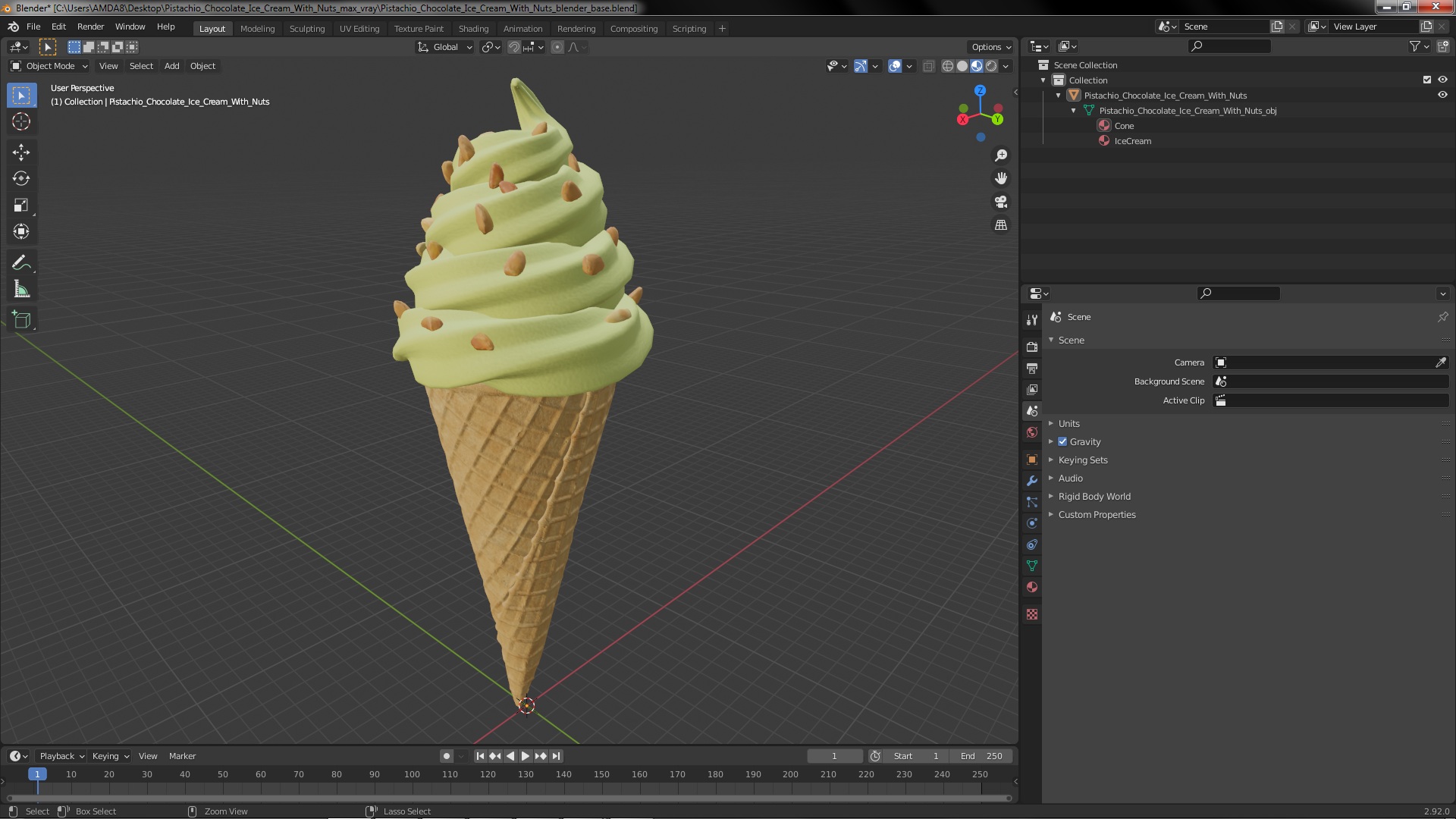 Pistachio Chocolate Ice Cream With Nuts 3D model