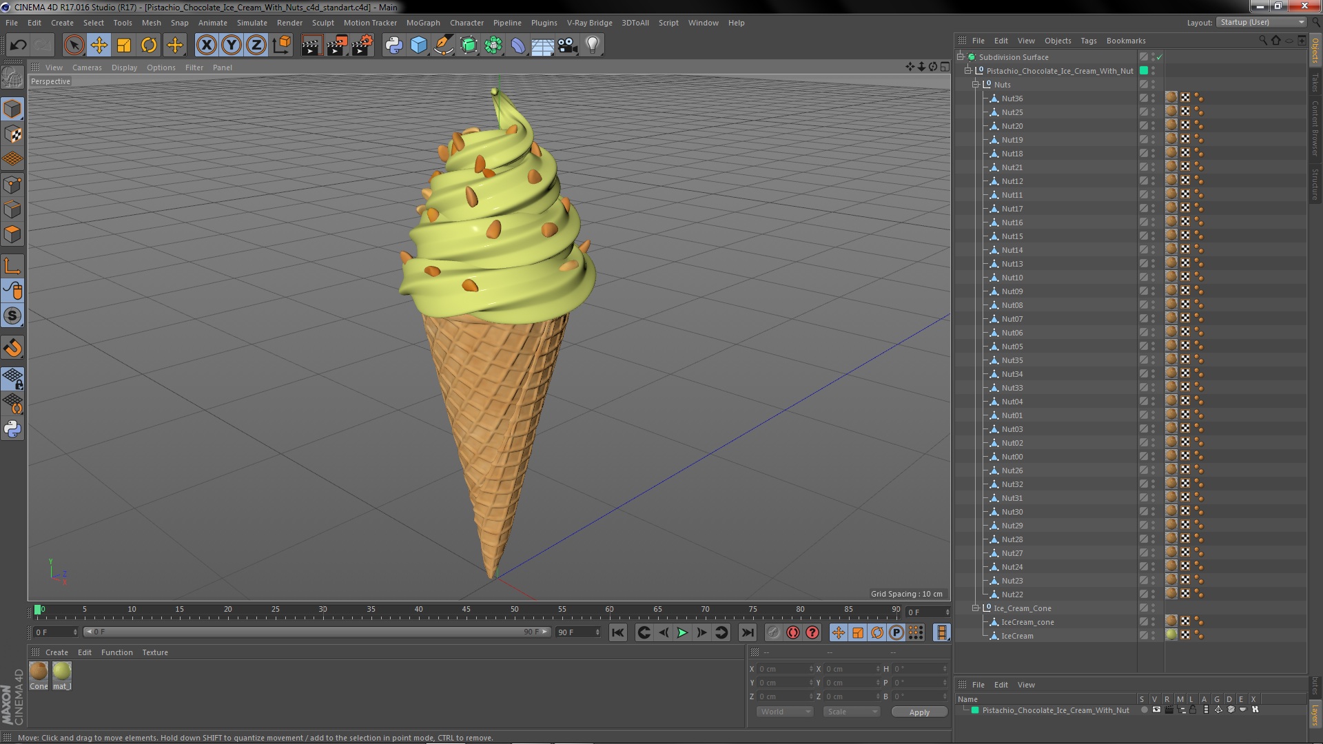 Pistachio Chocolate Ice Cream With Nuts 3D model