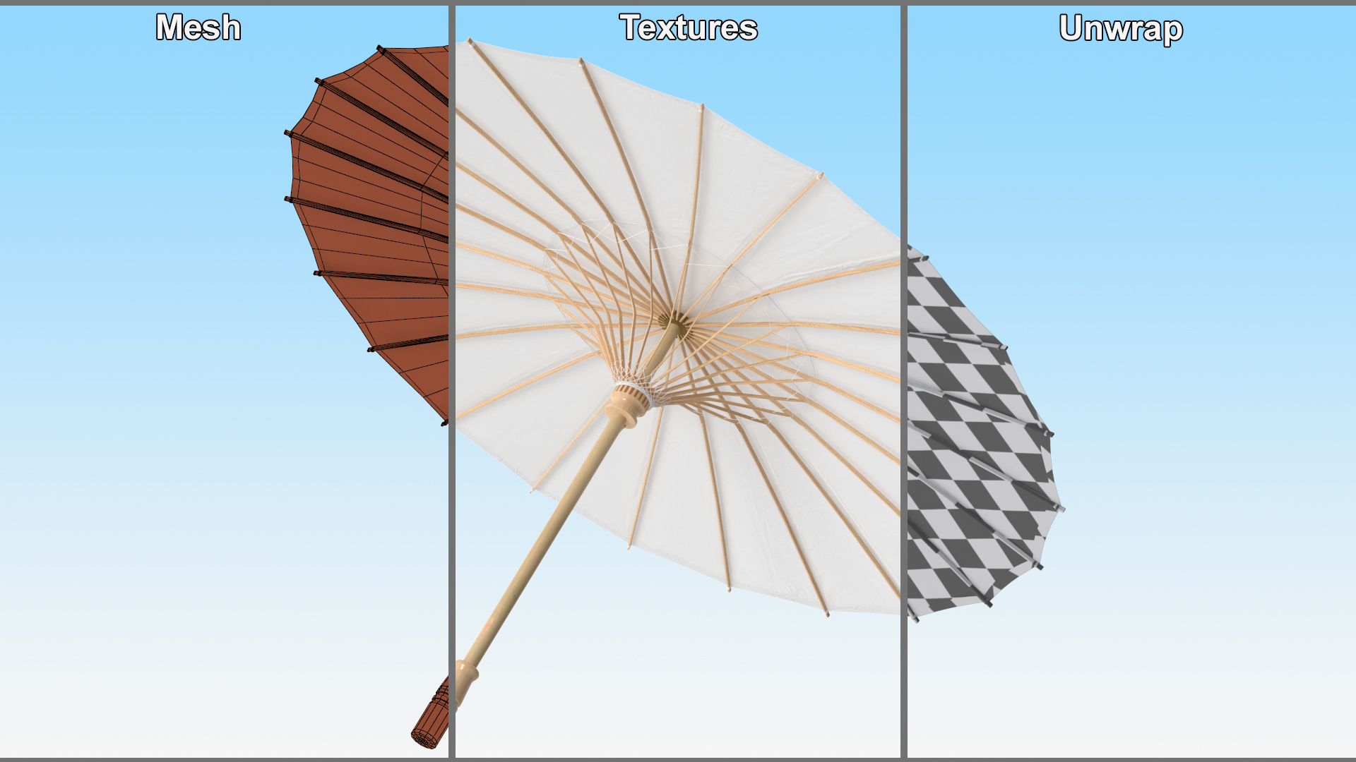 3D Chinese Parasol Open White