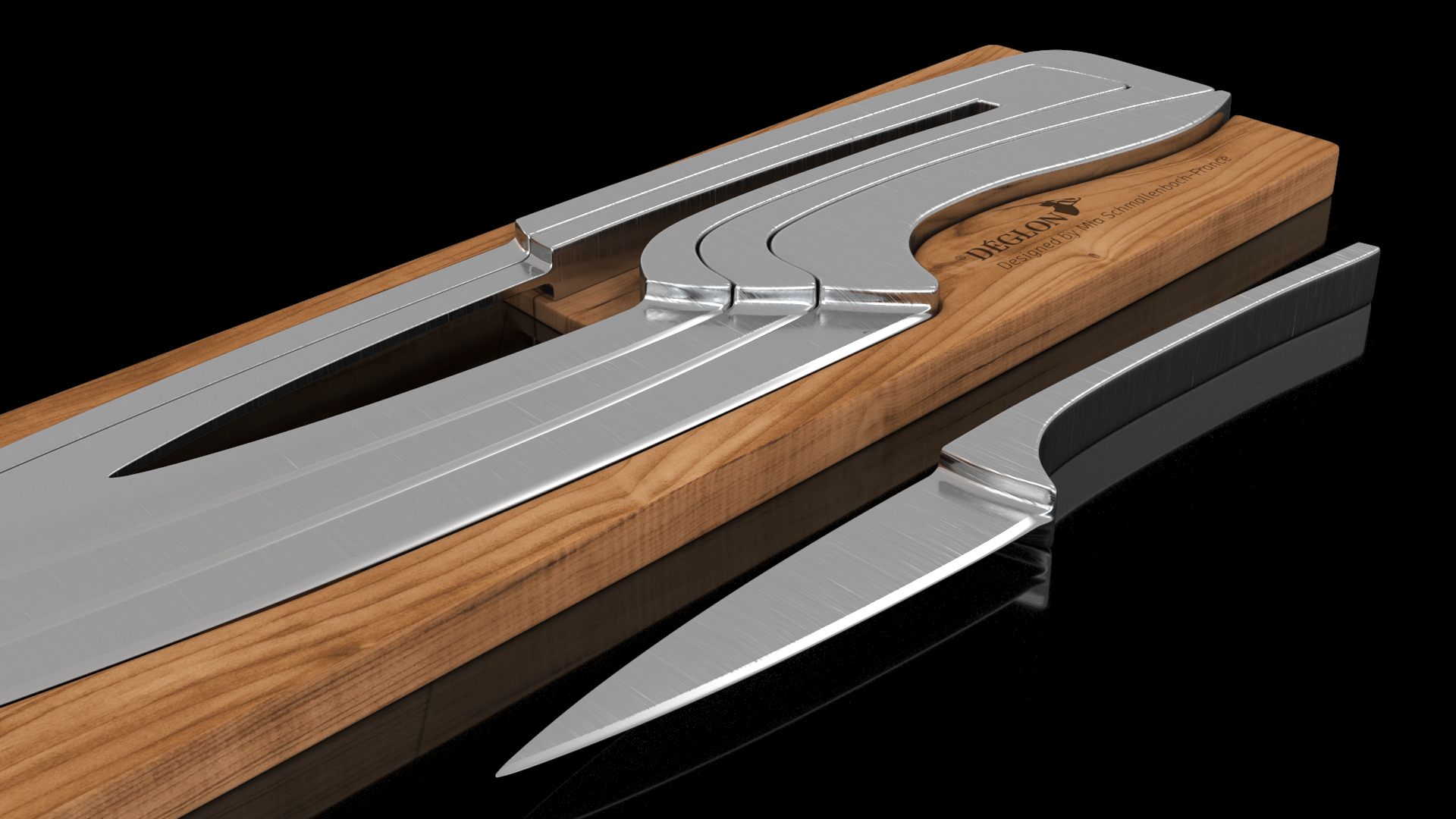 Knife Set with Wooden Block Deglon Meeting 3D