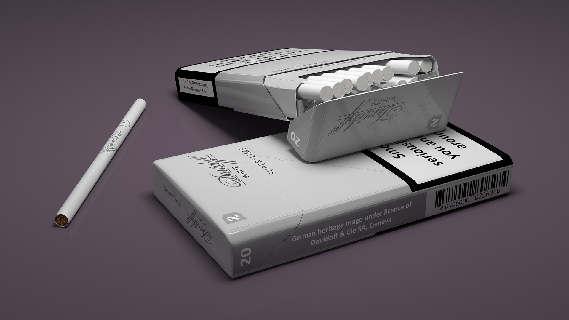 3D model Cigarettes Davidoff White Super Slim Unpacked