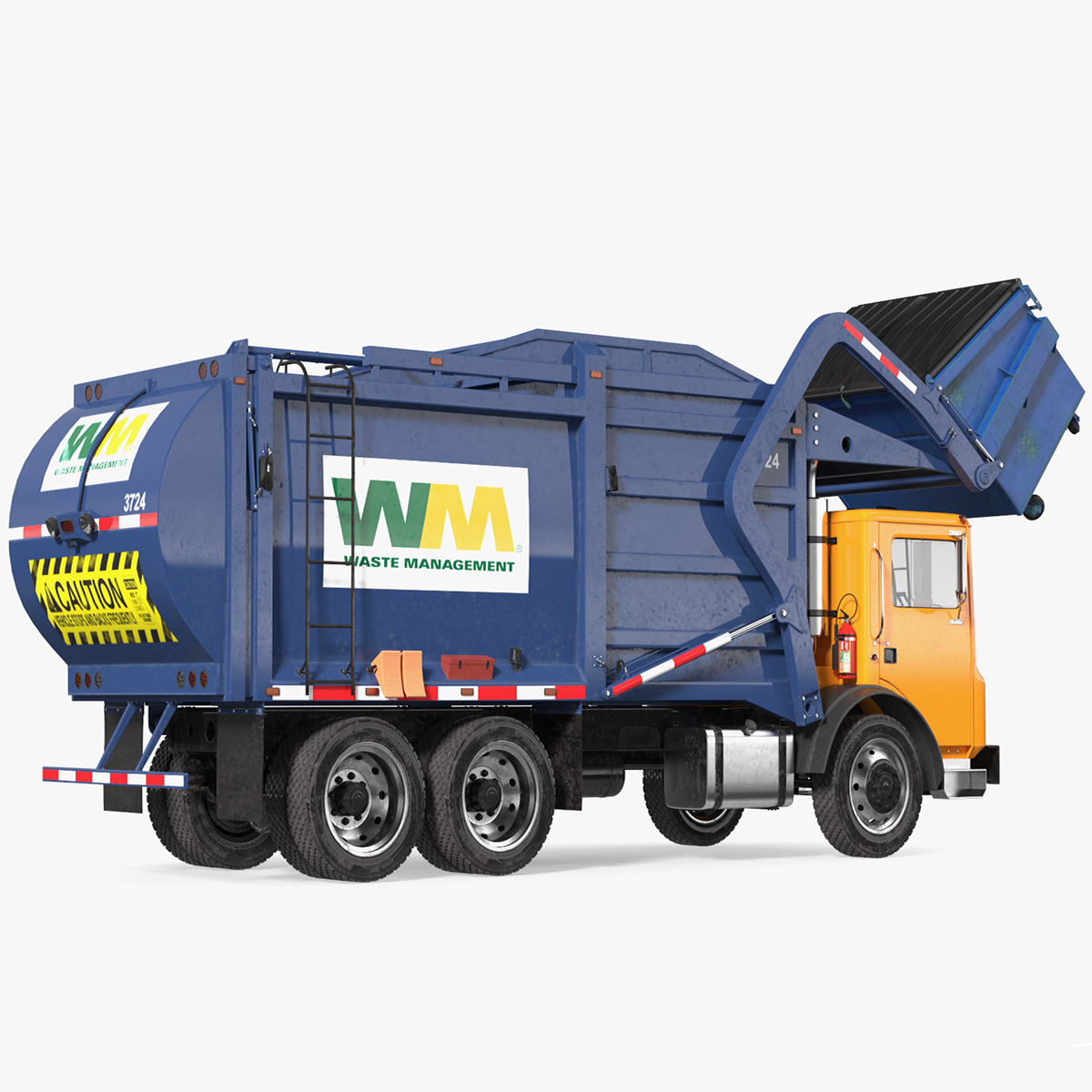 3D Mack Garbage Truck with Dumpster Blue Rigged for Maya model