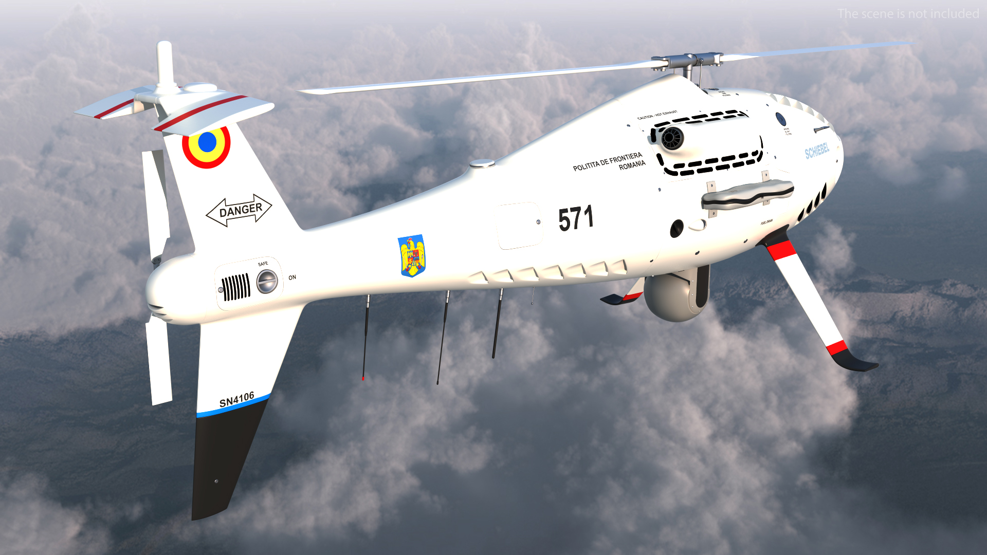 Schiebel Camcopter S100 UAV Romanian Border Police Rigged 3D