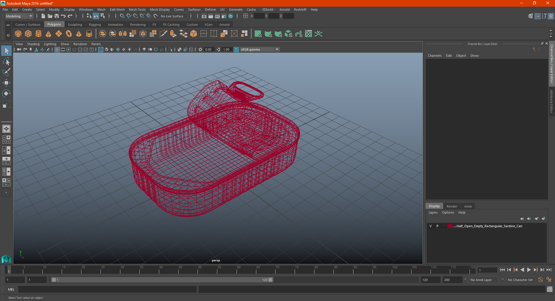 3D Half Open Empty Rectangular Sardine Tin Can model