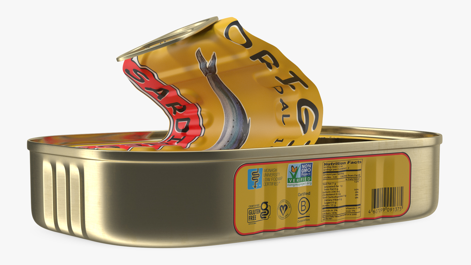 3D Half Open Empty Rectangular Sardine Tin Can model
