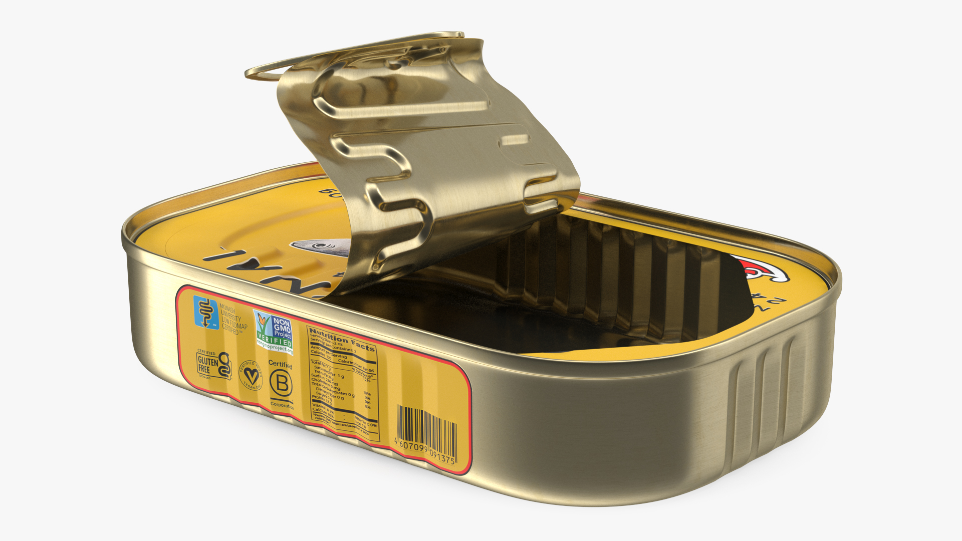 3D Half Open Empty Rectangular Sardine Tin Can model