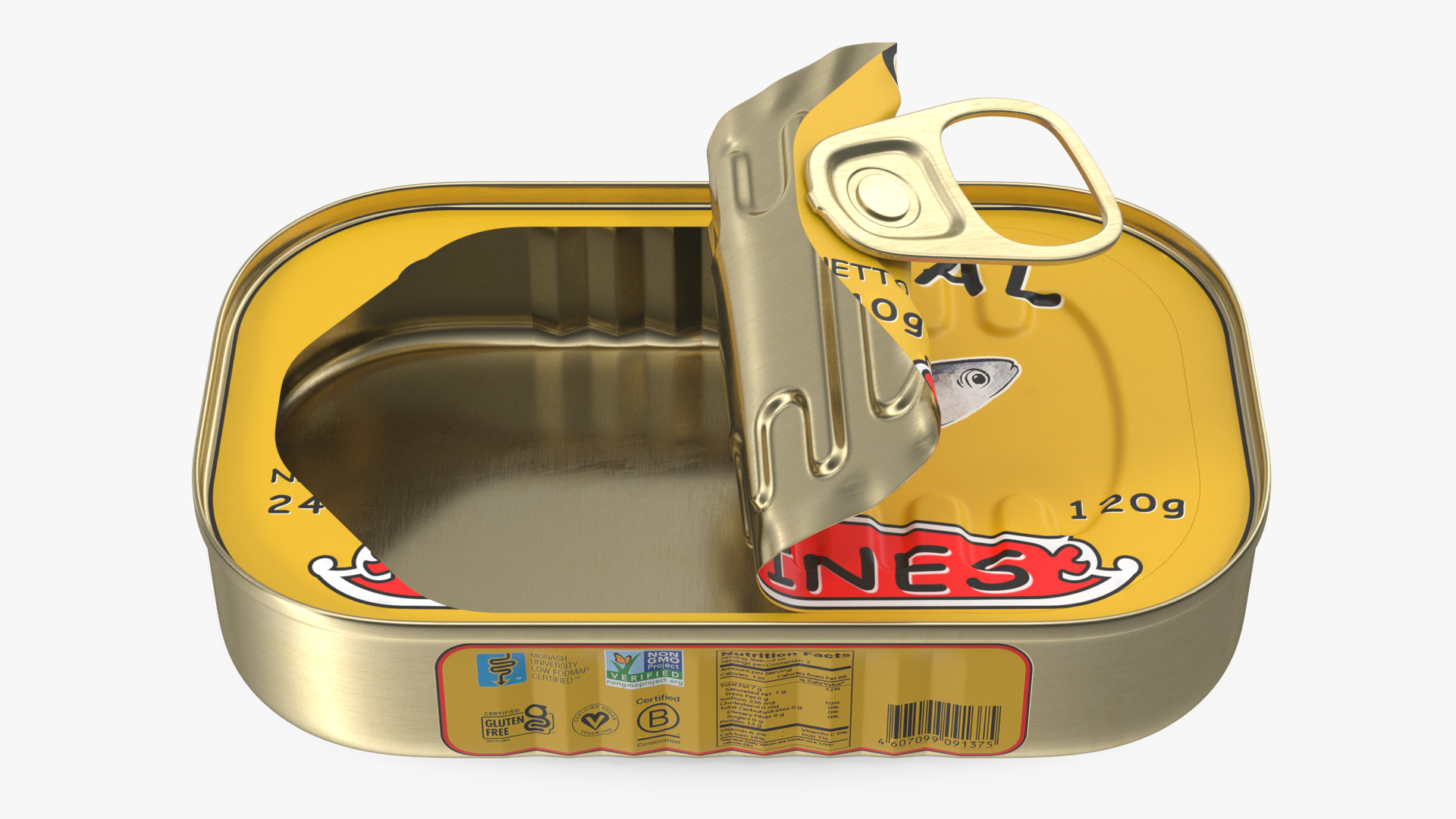 3D Half Open Empty Rectangular Sardine Tin Can model